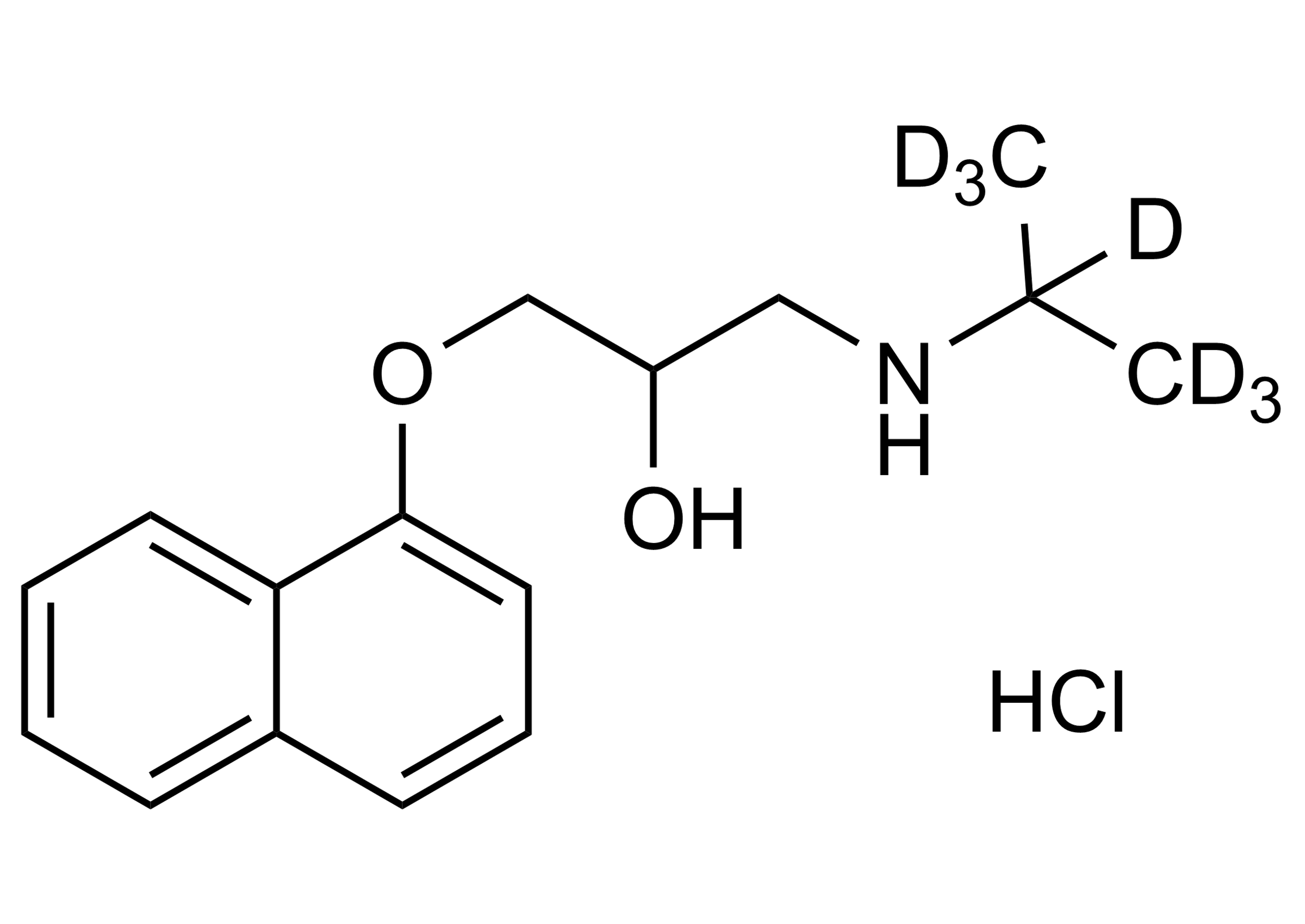 Molecular structure of Propranolol-D7 HCl reference standard for LC-MS/MS and GC-MS calibration