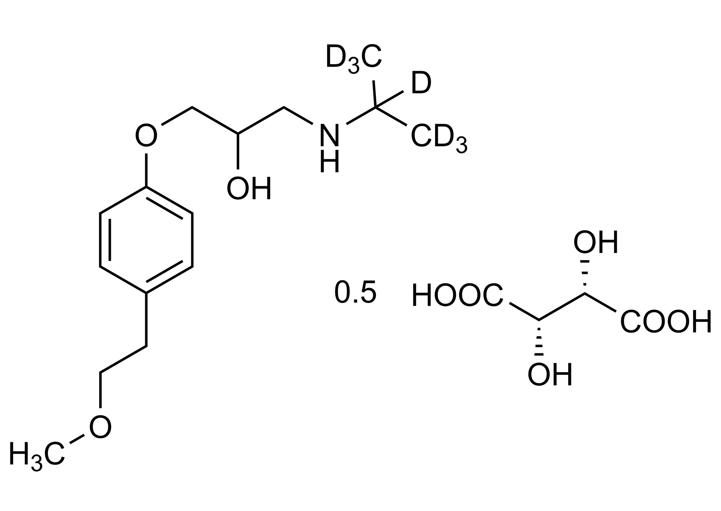 Metoprolol D7 hemitartrate reference standard molecular structure (CAS 2378803-75-7) for LC-MS/MS and GC-MS calibration