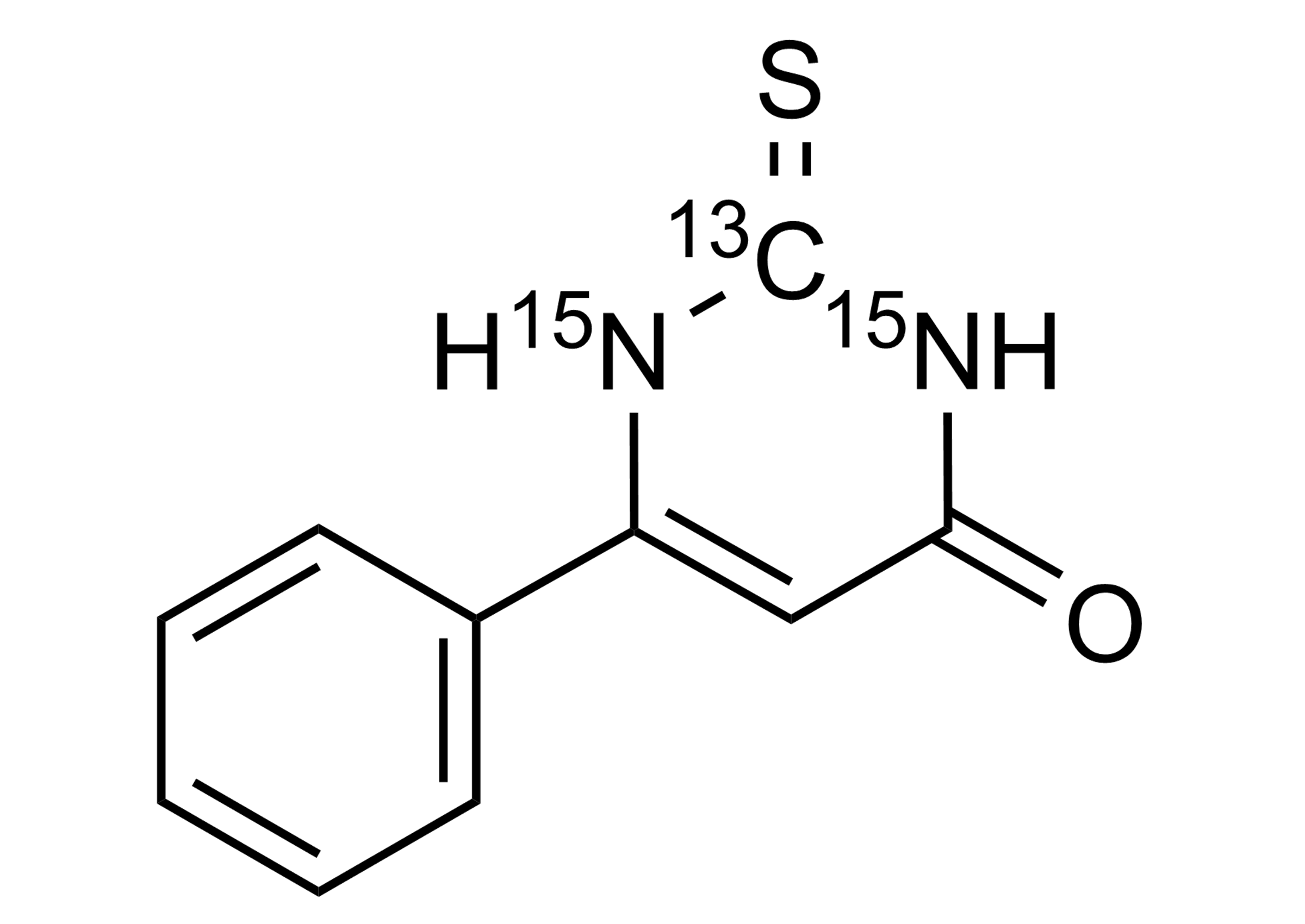Molecular structure of 6-Phenyl-2-thiouracil-13C,15N2 reference standard for LC-MS/MS and GC-MS analysis