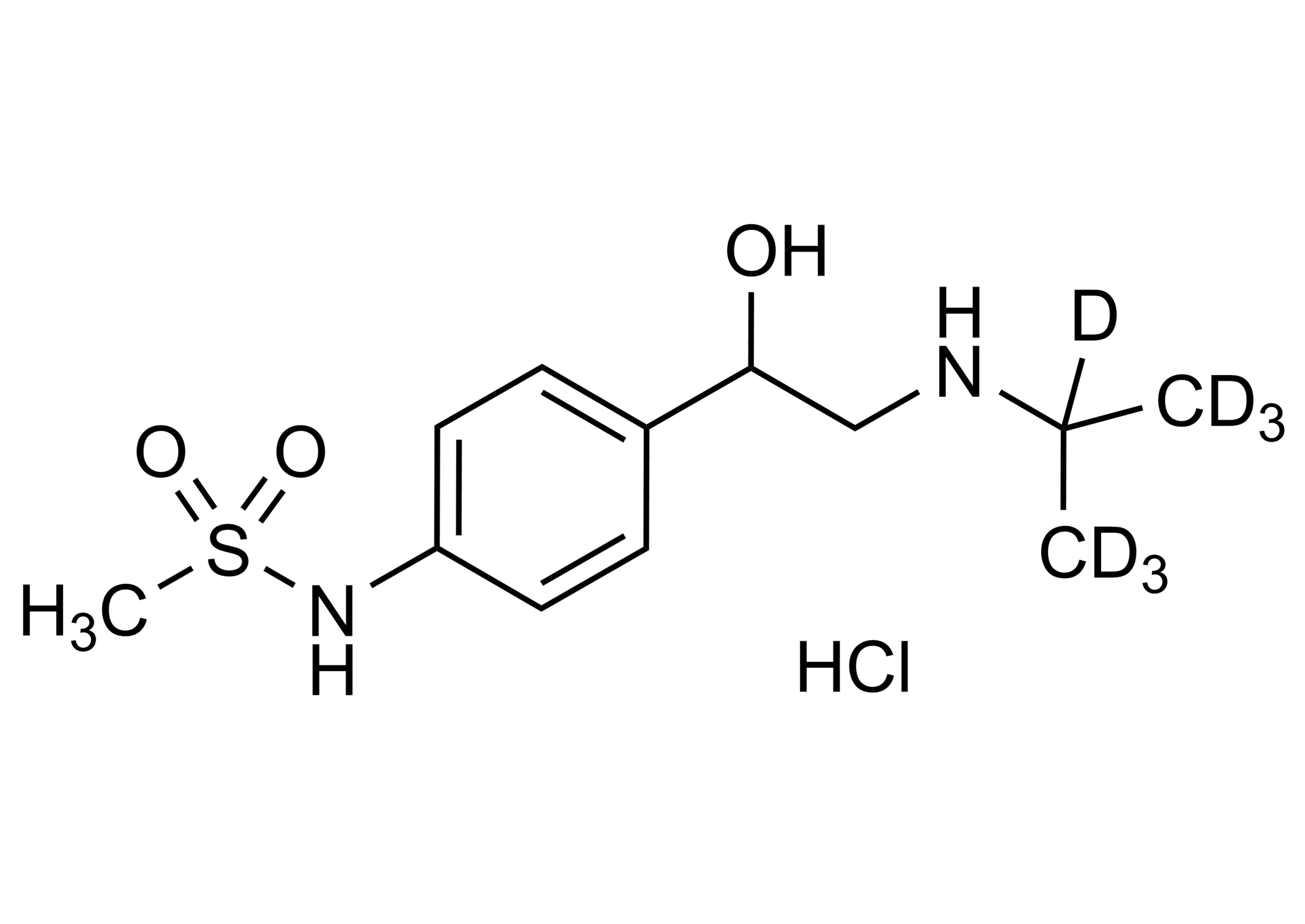Sotalol-D7 HCl Reference Standard Molecular Structure Molecular structure of Sotalol-D7 HCl reference standard for LC-MS/MS and GC-MS