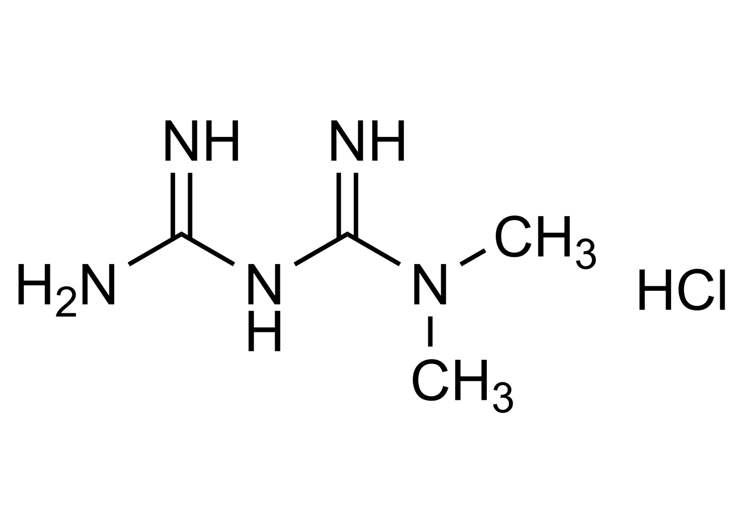 Metformin HCl reference standard molecular structure for LC-MS/MS and GC-MS quantification (CAS 1115-70-4)