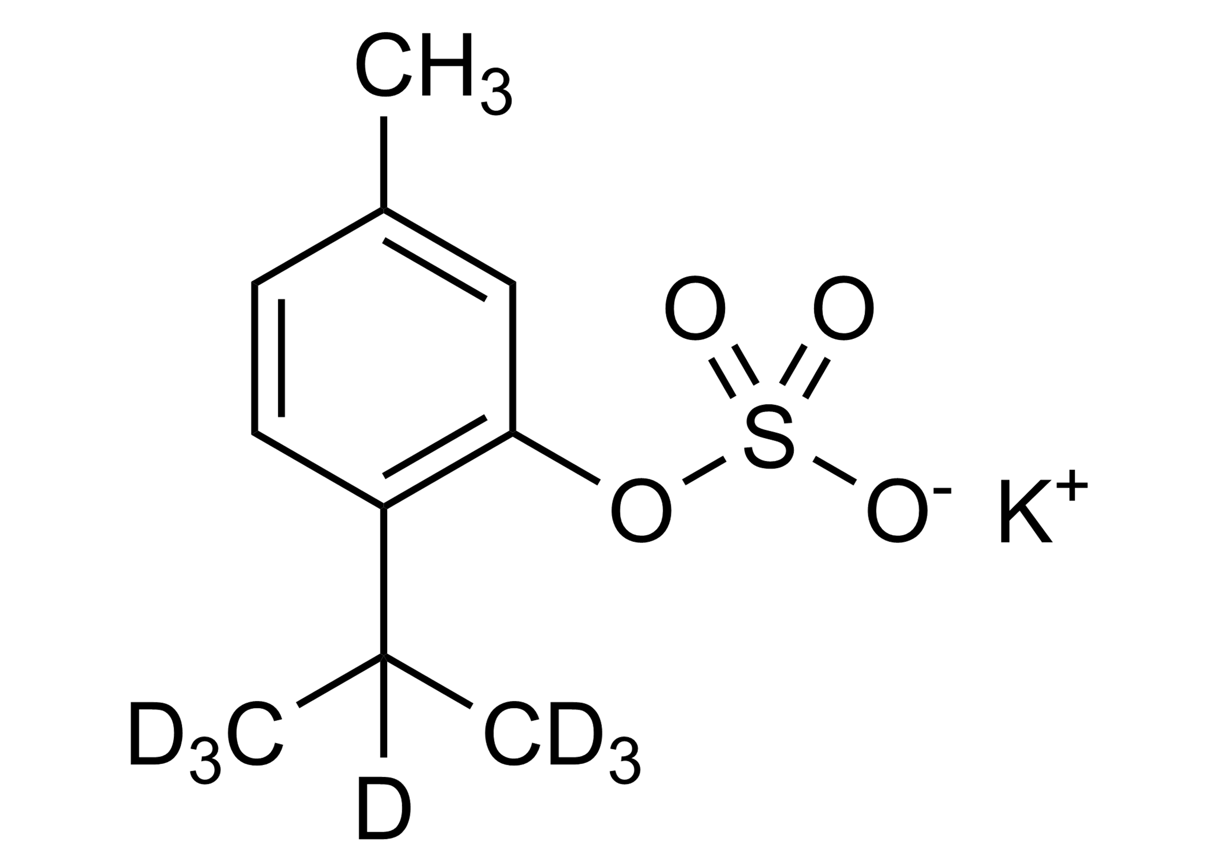 Thymol D7 sulfate potassium salt Reference Standard Structure Thymol D7 sulfate potassium salt reference standard molecular structure