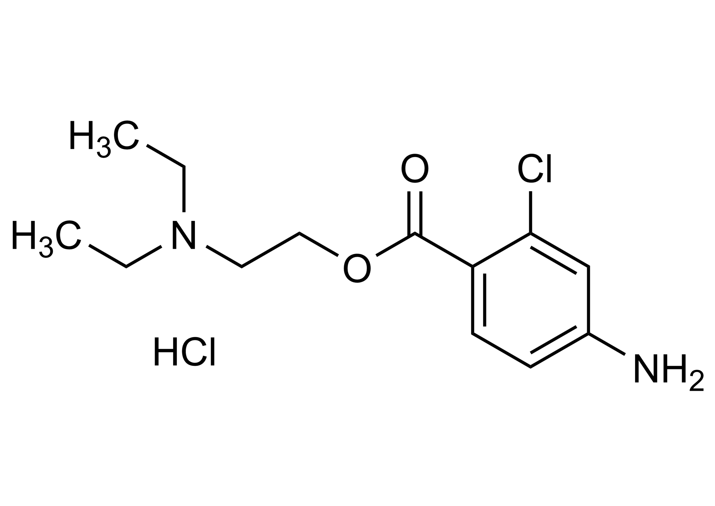 Chloroprocaine hydrochloride reference standard molecular structure (CAS 3858-89-7) for LC-MS/MS and GC-MS calibration