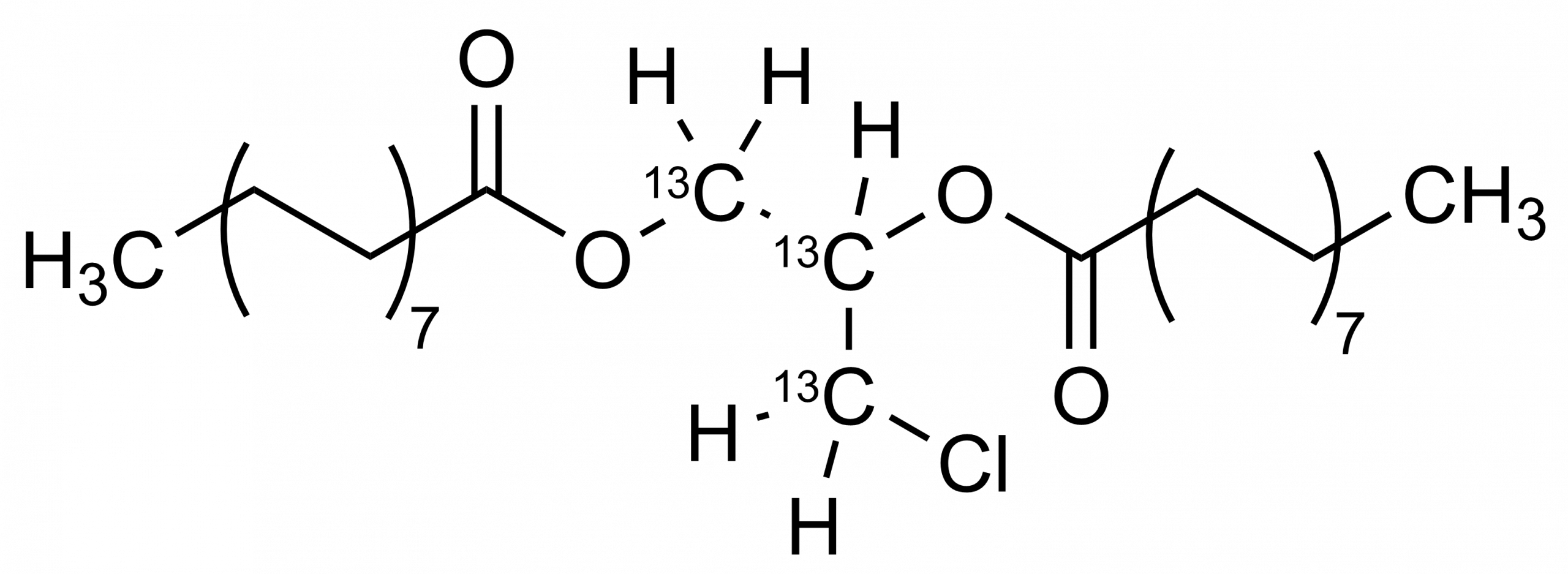 Molecular structure of 1,2-Dipalmitoyl-3-chloropropanediol-13C3 reference standard for LC-MS/MS and GC-MS quantification (CAS 2725852-72-0)
