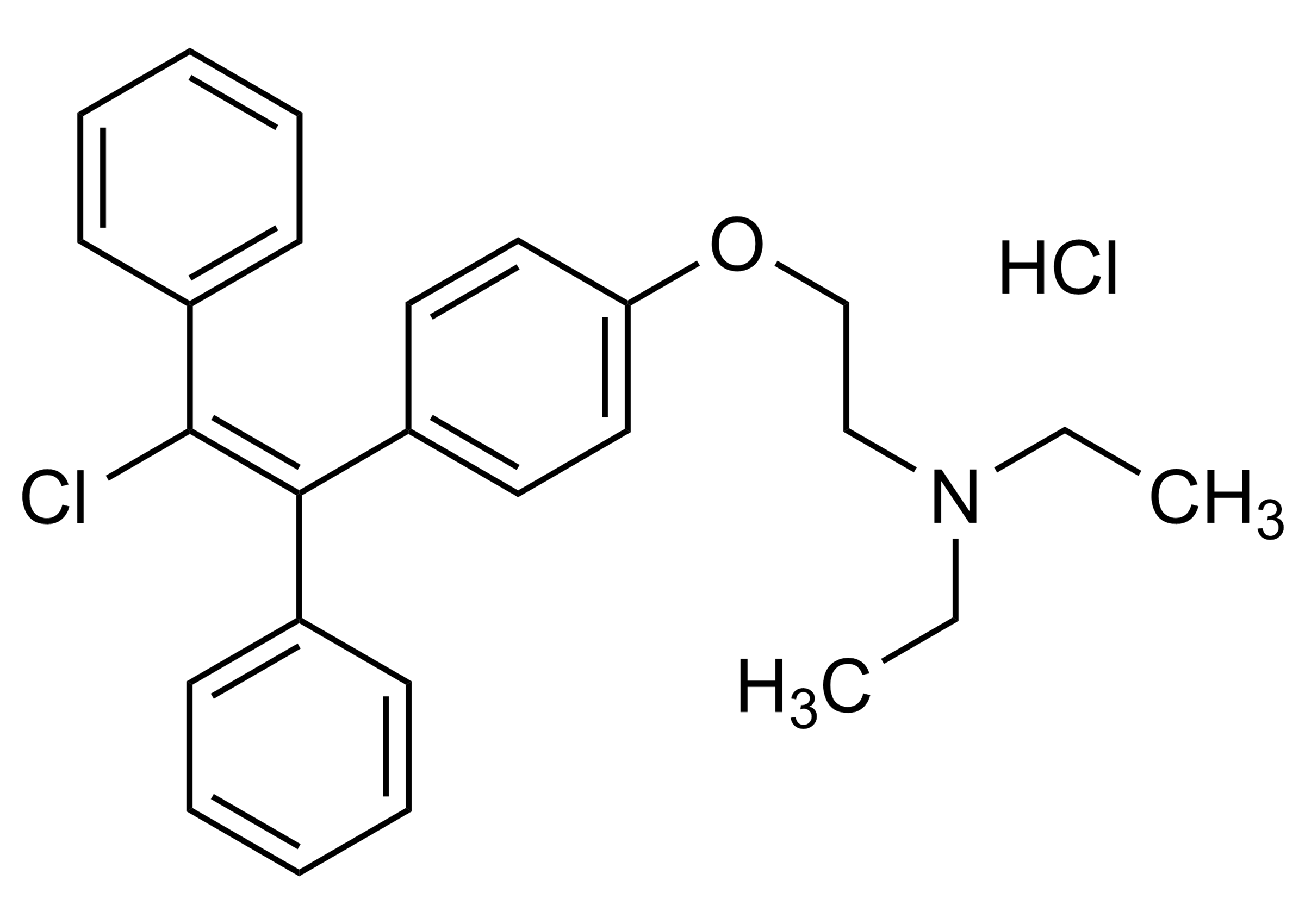 trans Clomiphene hydrochloride Reference Standard Structure Molecular structure of trans Clomiphene hydrochloride reference standard for LC-MS/MS and GC-MS calibration