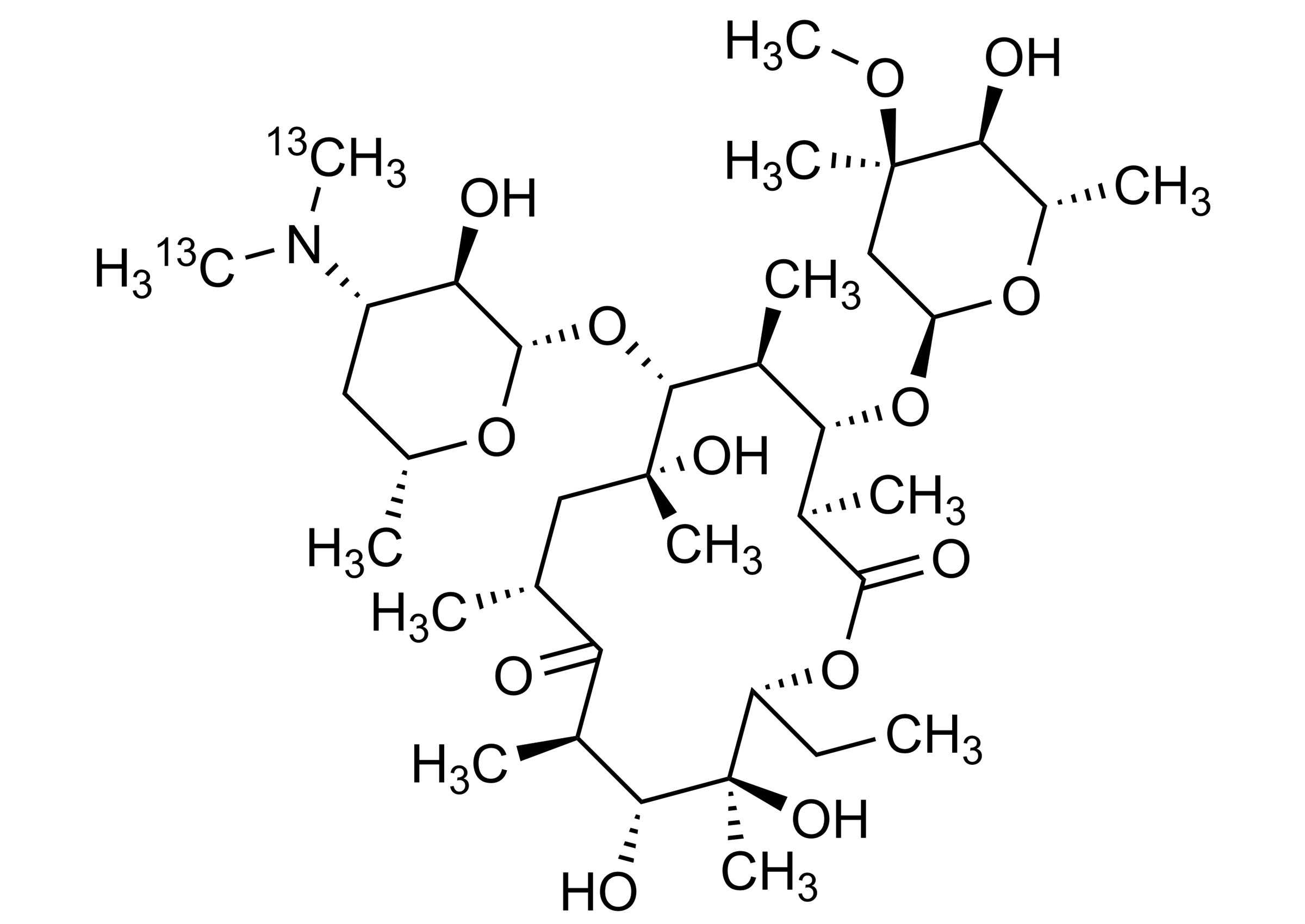 Erythromycin-N,N-dimethyl-13C2 Reference Standard Molecular Structure Molecular structure of Erythromycin-N,N-dimethyl-13C2 reference standard for LC-MS/MS and GC-MS