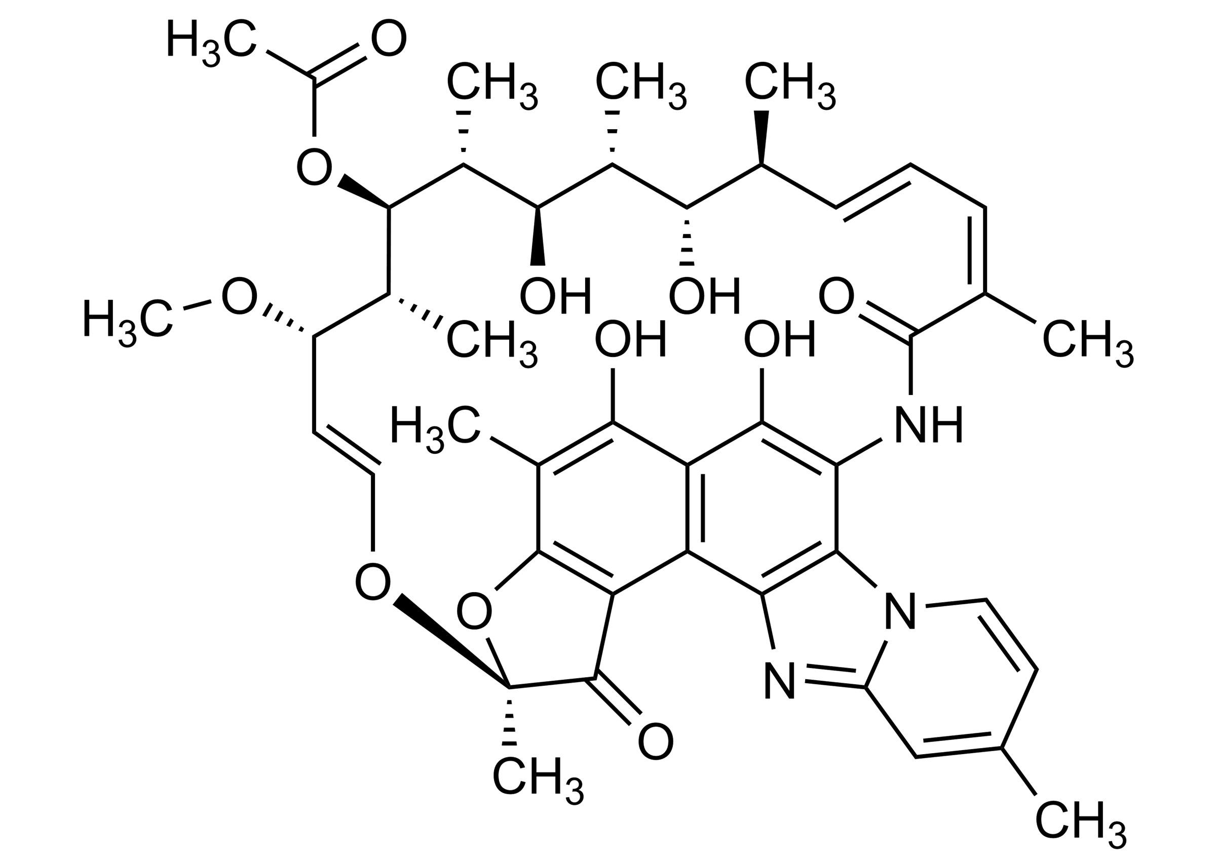 Rifaximin Reference Standard Structure - LC-MS/MS Calibration Rifaximin reference standard molecular structure for LC-MS/MS and GC-MS analysis