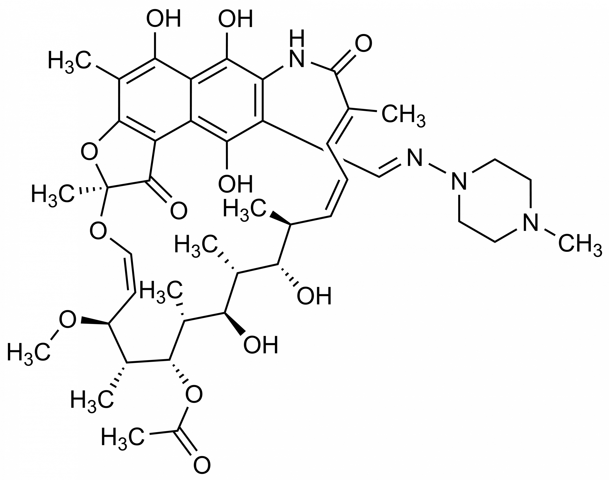 Rifampicin molecular structure reference standard for LC-MS/MS and GC-MS calibration