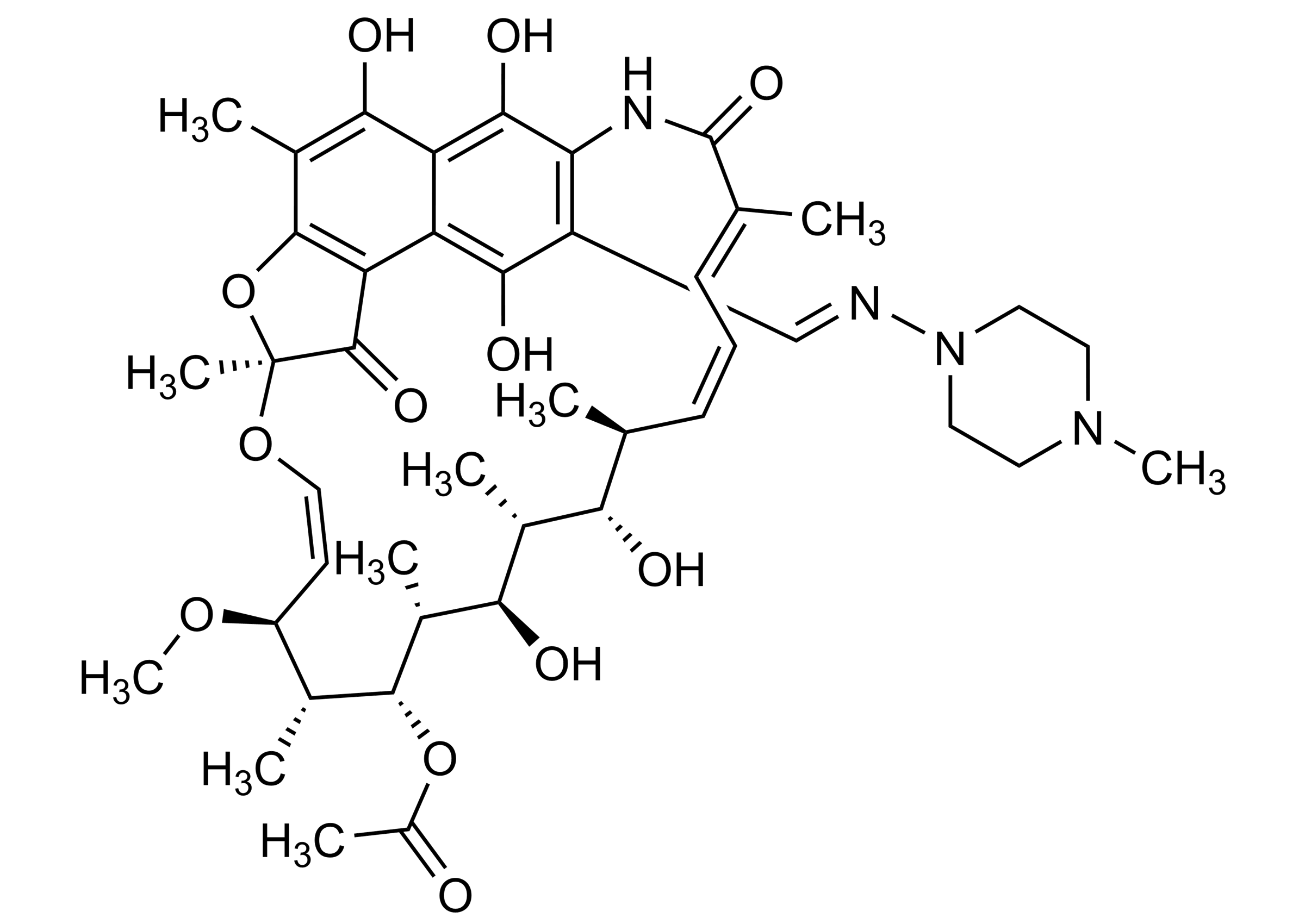 Rifampicin molecular structure reference standard for LC-MS/MS and GC-MS calibration