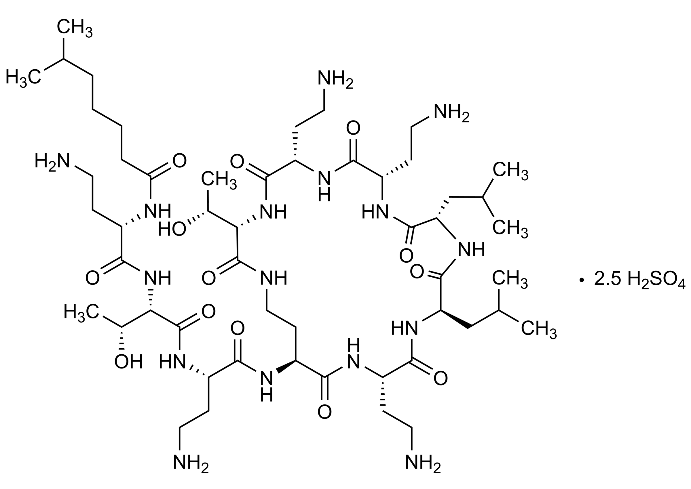Colistin B sulfate Polymyxin E2 sulfate reference standard molecular structure