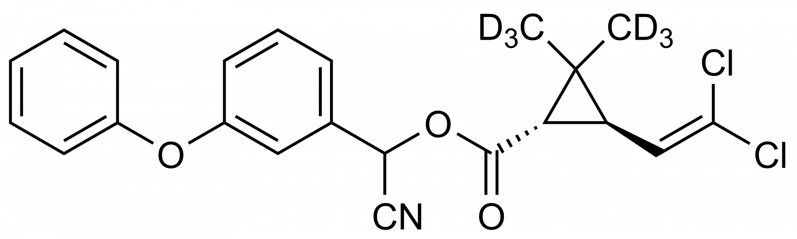 Molecular structure of trans-Cypermethrin-D6 reference standard, deuterated pyrethroid, CAS 82523-65-7