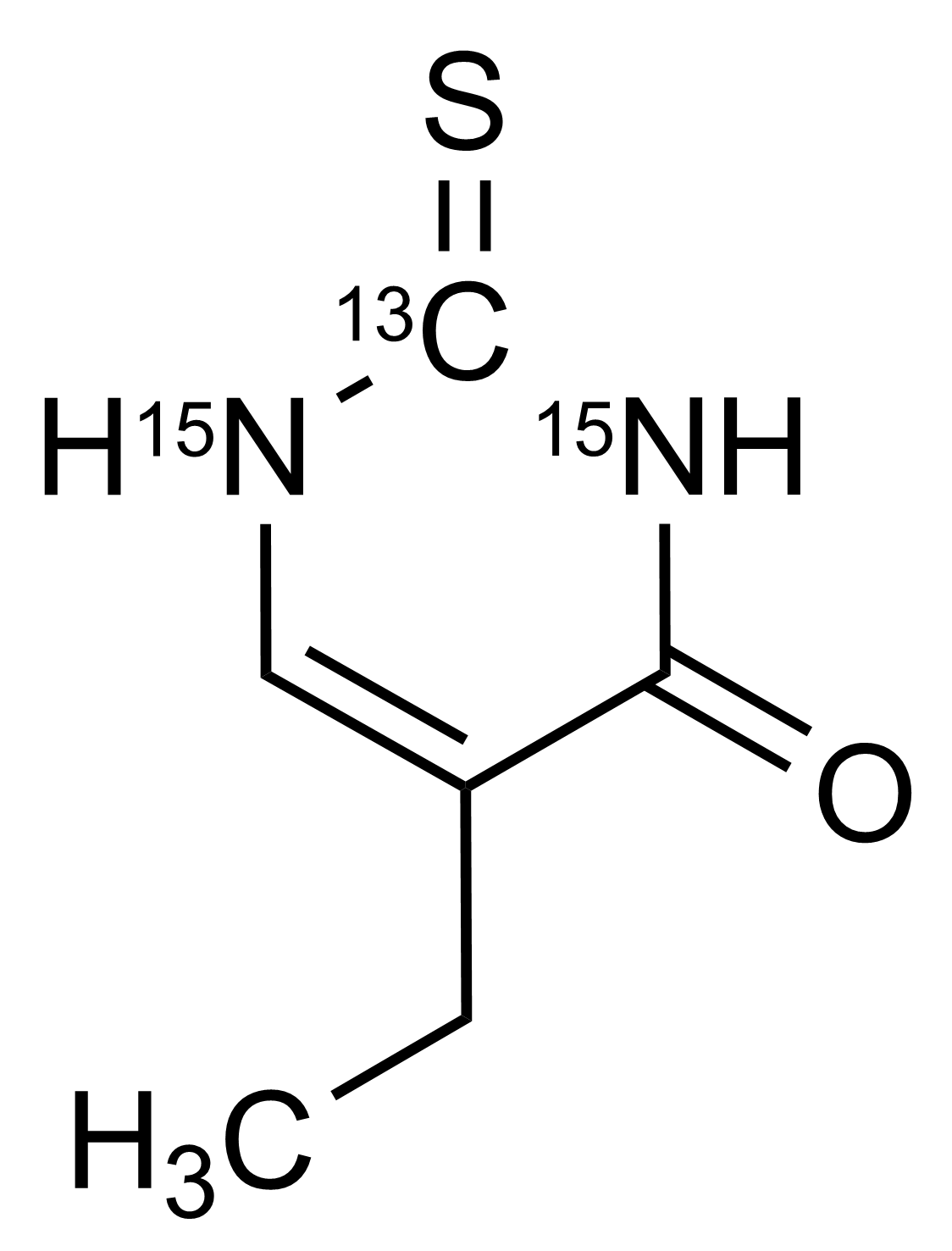 Molecular structure of 5-Ethyl-2-thiouracil-13C,15N2 reference standard for LC-MS/MS and GC-MS quantification