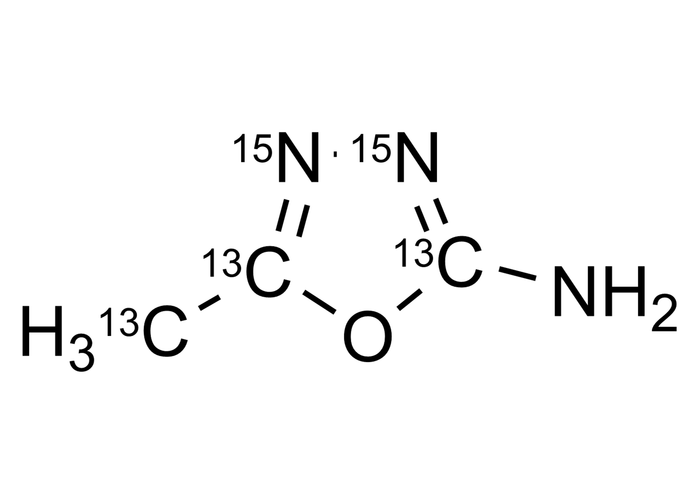 Molecular structure of 5-Methyl-1,3,4-oxadiazol-13C3,15N2-2-amine reference standard for LC-MS/MS and GC-MS