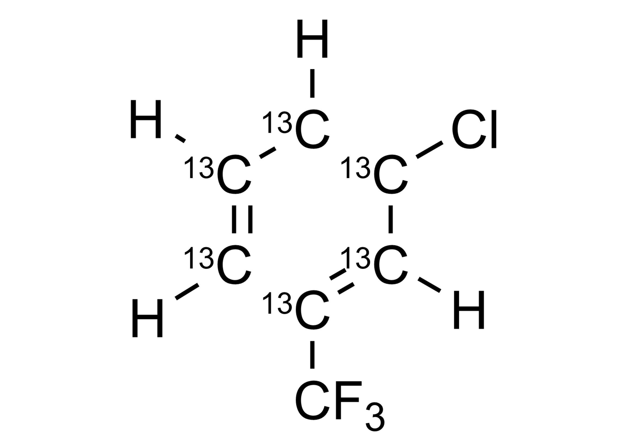 Molecular structure of 3-Chloro-1-(trifluoromethyl)benzene-13C6 reference standard for LC-MS/MS and GC-MS