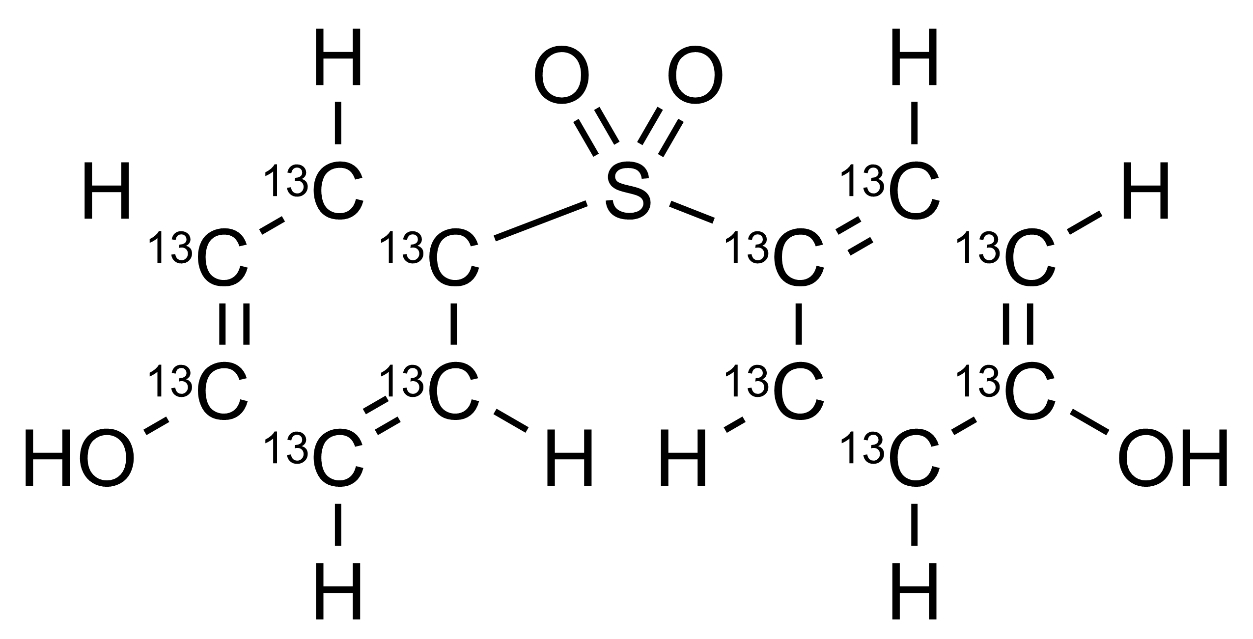 Bisphenol S 13C12 Reference Standard Structure Molecular structure of Bisphenol S 13C12 reference standard for LC-MS/MS and GC-MS quantification