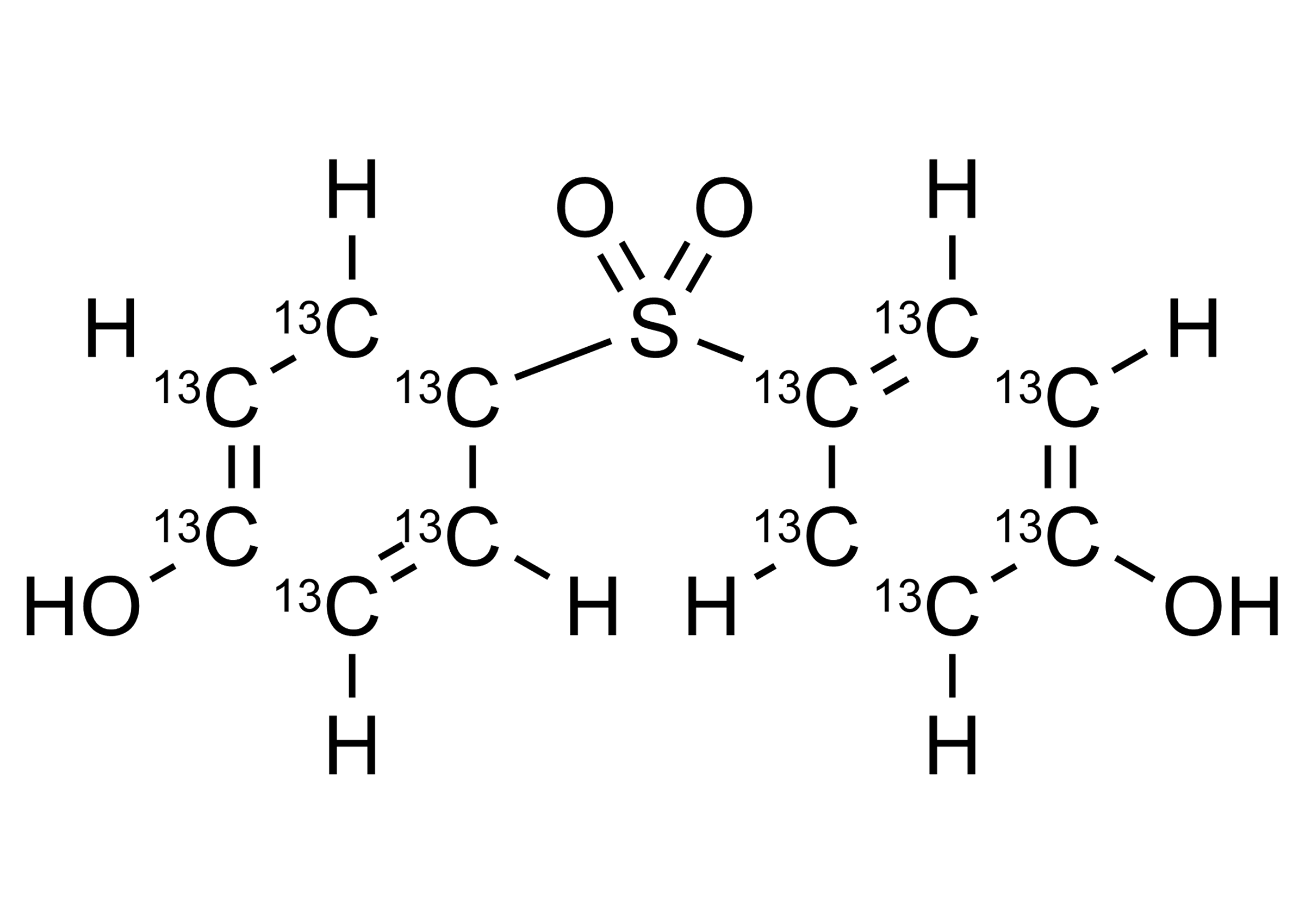 Bisphenol S 13C12 Reference Standard Structure Molecular structure of Bisphenol S 13C12 reference standard for LC-MS/MS and GC-MS quantification