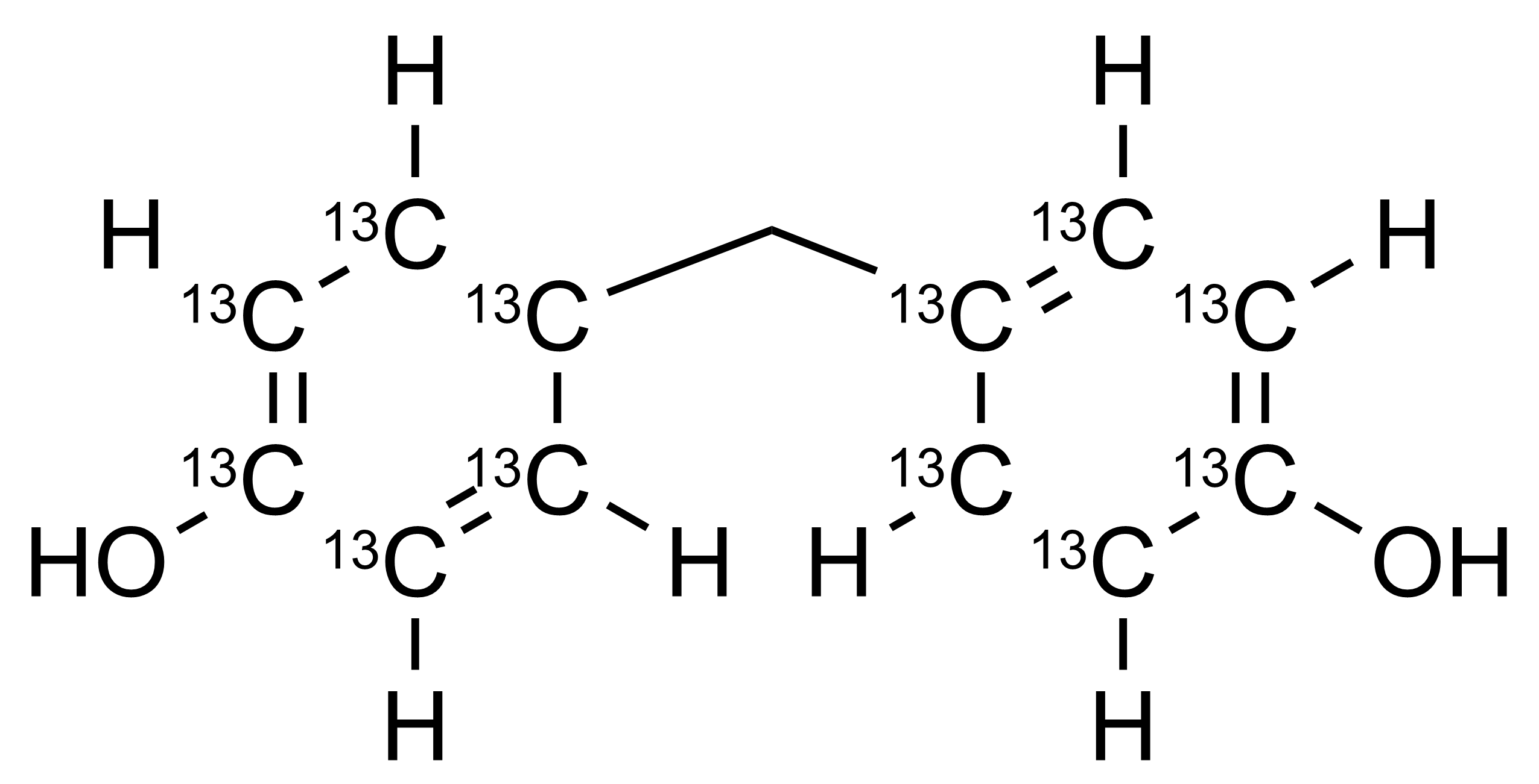 Bisphenol F 13C12 reference standard molecular structure image Molecular structure of Bisphenol F 13C12 reference standard for LC-MS MS and GC-MS analysis