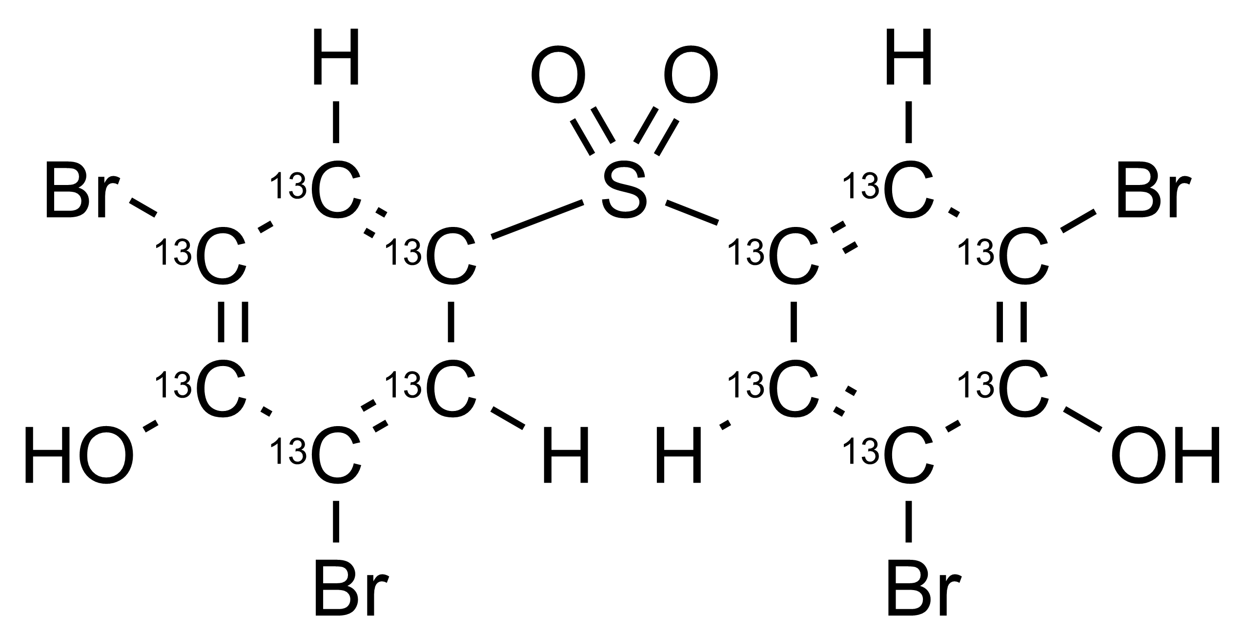 Tetrabromobisphenol S 13C12 Reference Standard Molecular Structure Molecular structure of Tetrabromobisphenol S 13C12 reference standard for LC-MS/MS and GC-MS quantification