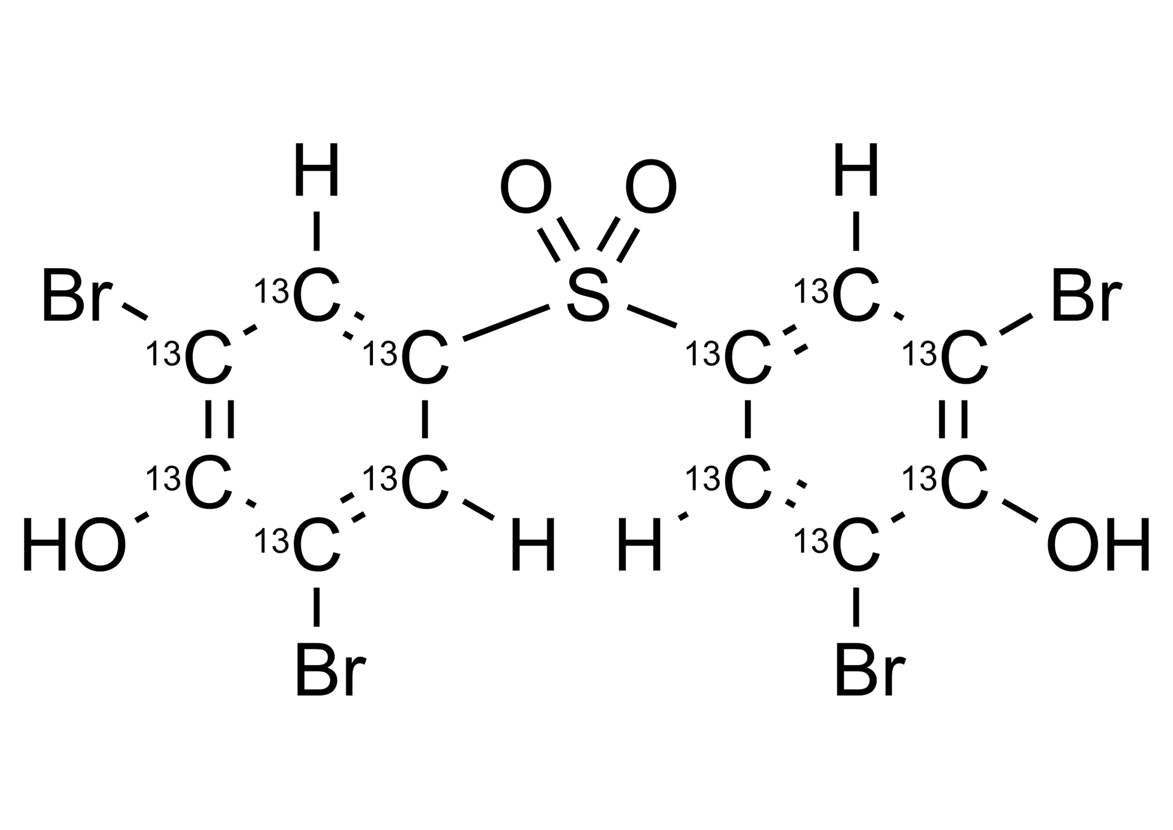 Molecular structure of Tetrabromobisphenol S 13C12 reference standard for LC-MS/MS and GC-MS quantification