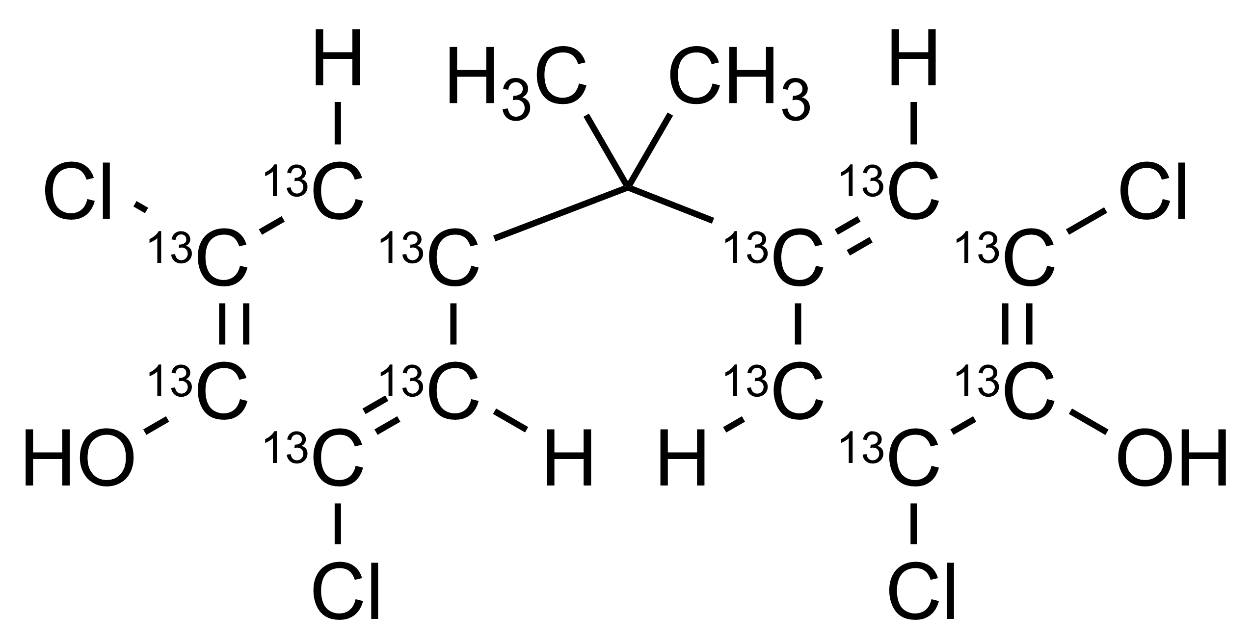 Molecular structure of Tetrachlorobisphenol A 13C12 reference standard for LC-MS/MS analysis