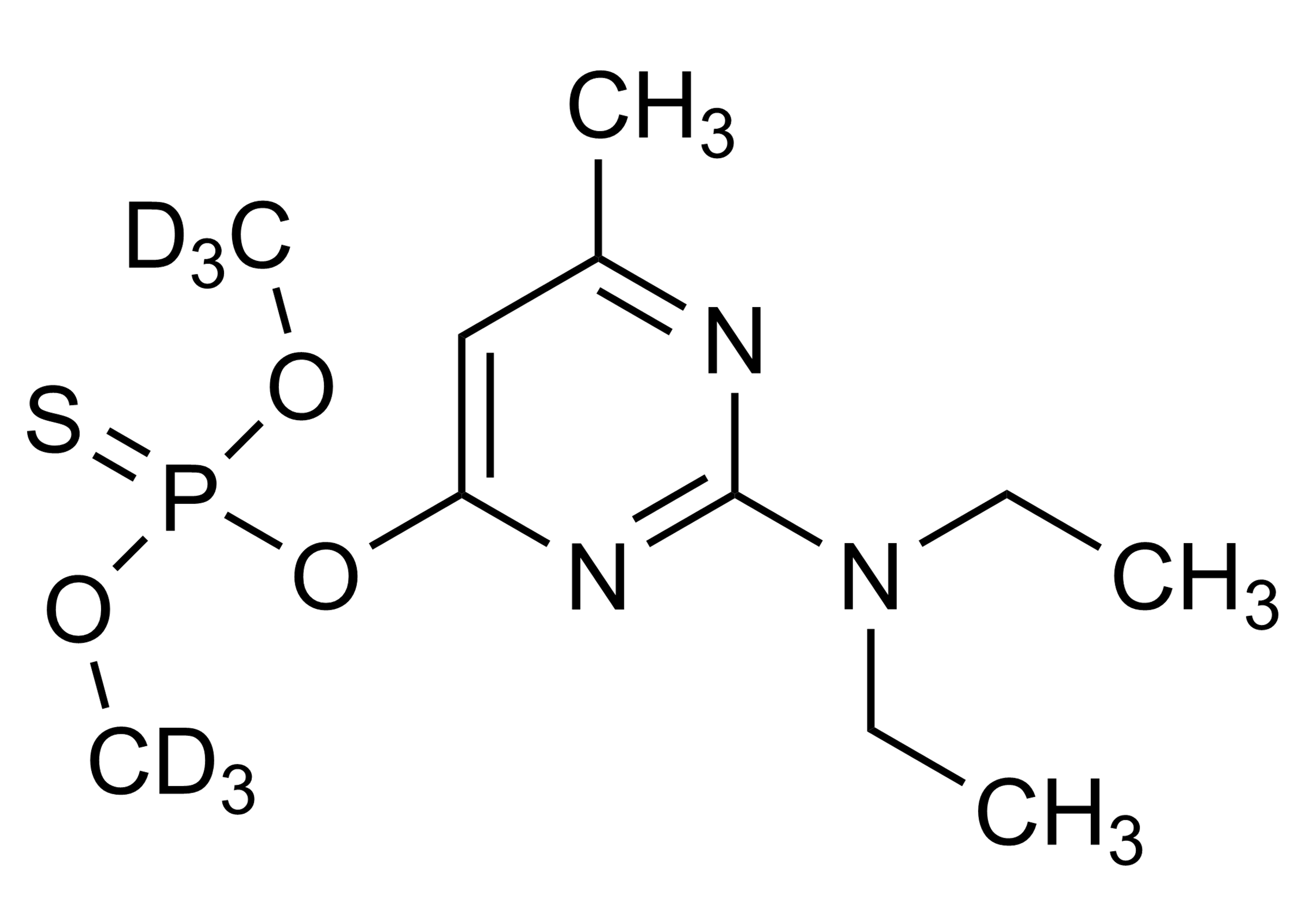 Pirimiphos methyl D6 molecular structure - deuterated organophosphate pesticide reference standard (CAS 1793055-06-7)