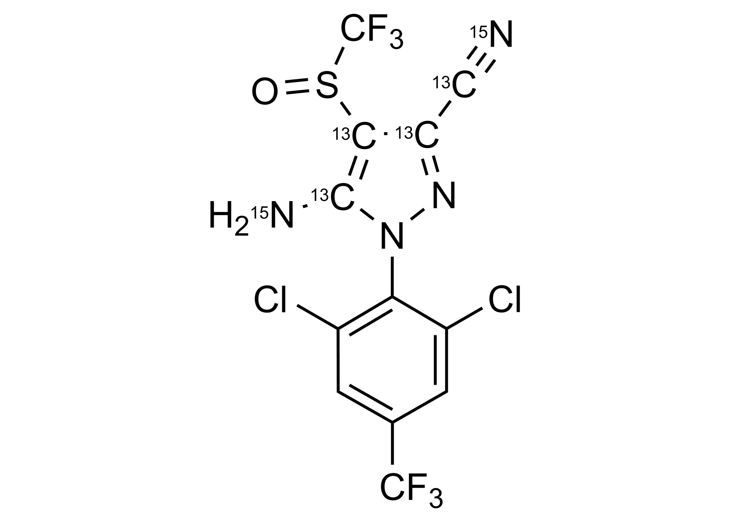 Fipronil-13C4,15N2 Reference Standard Molecular Structure Fipronil-13C4,15N2 reference standard molecular structure for LC-MS/MS and GC-MS calibration
