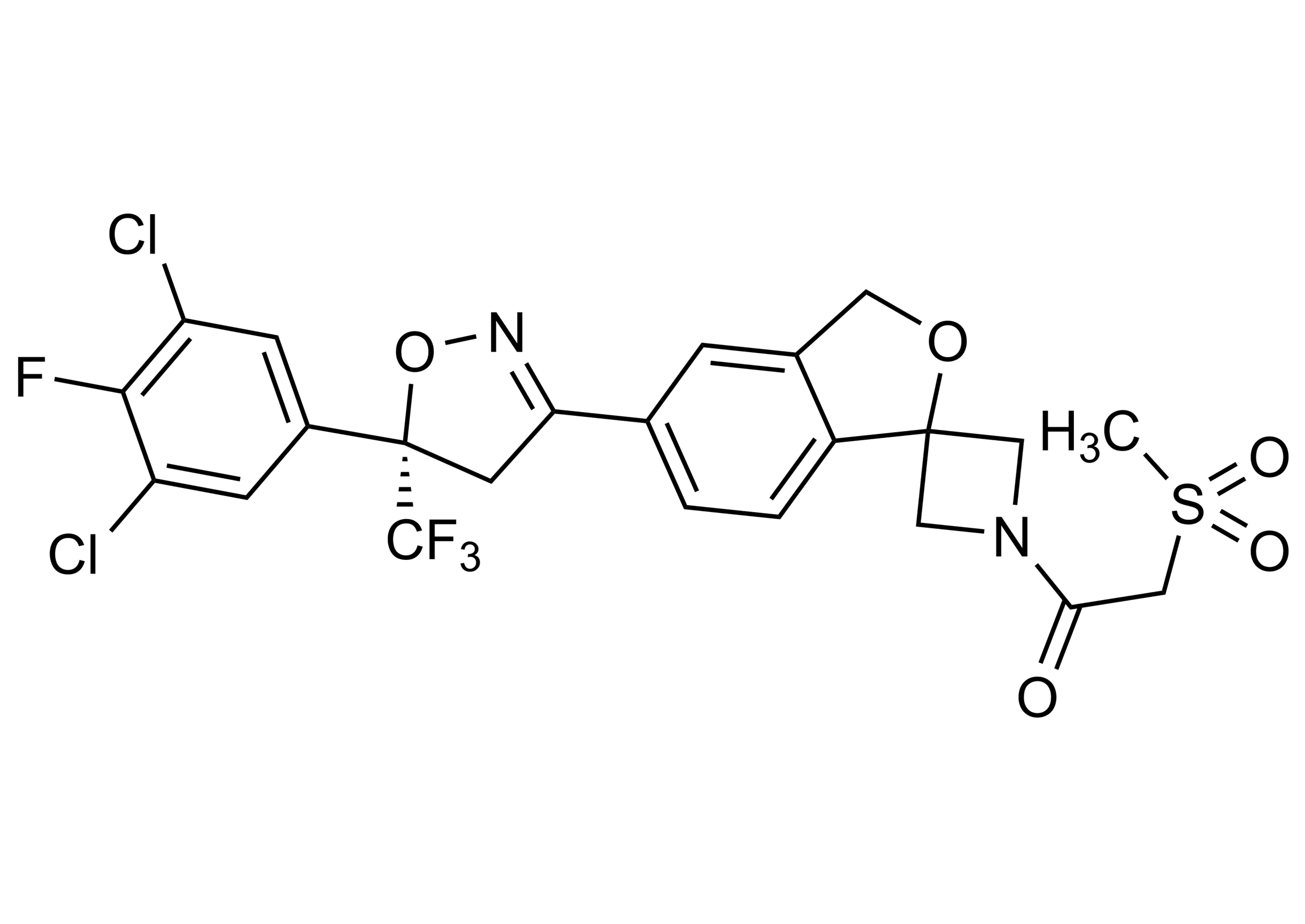 Sarolaner reference standard molecular structure (CAS 1398609-39-6) for LC-MS/MS and GC-MS analysis