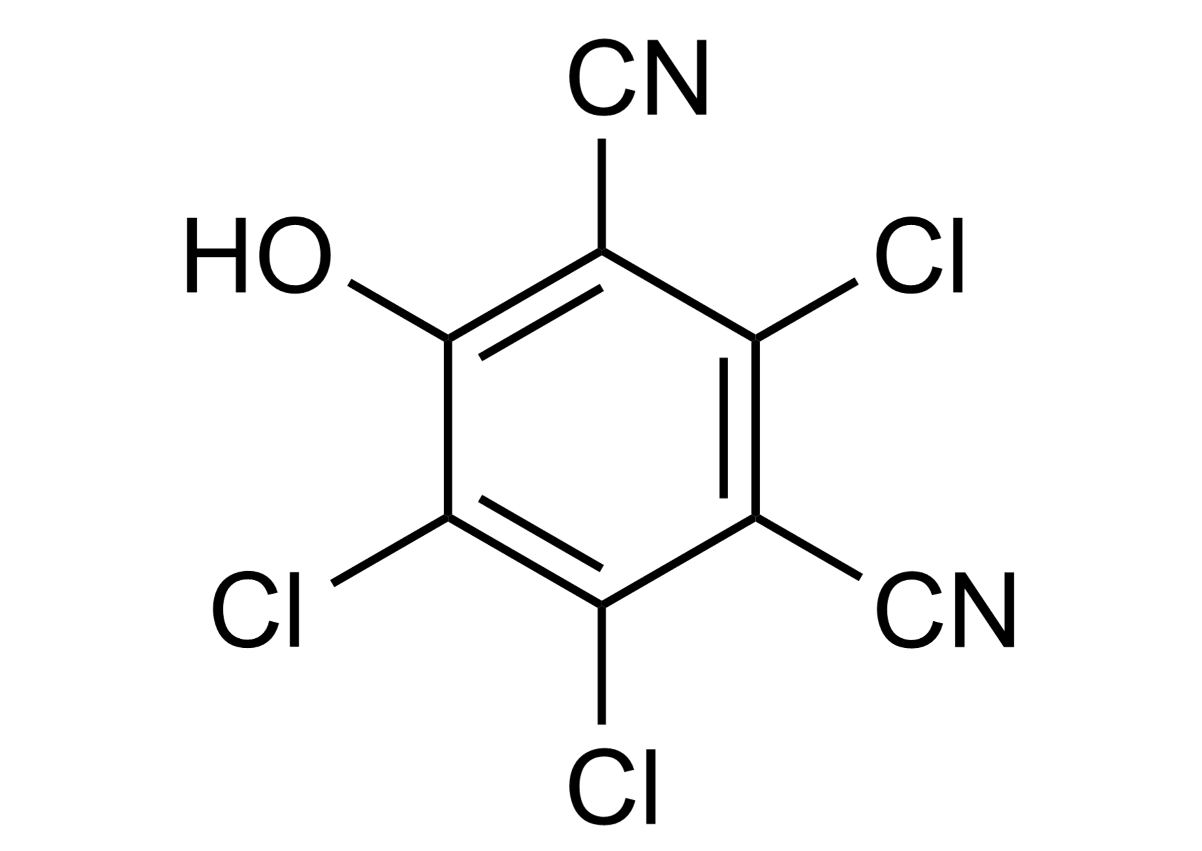 Molecular structure of the 2,4,5-trichloro-6-hydroxybenzene-1,3-dicarbonitrile reference standard (CAS 28343-61-5) for LC-MS/MS and GC-MS quantification
