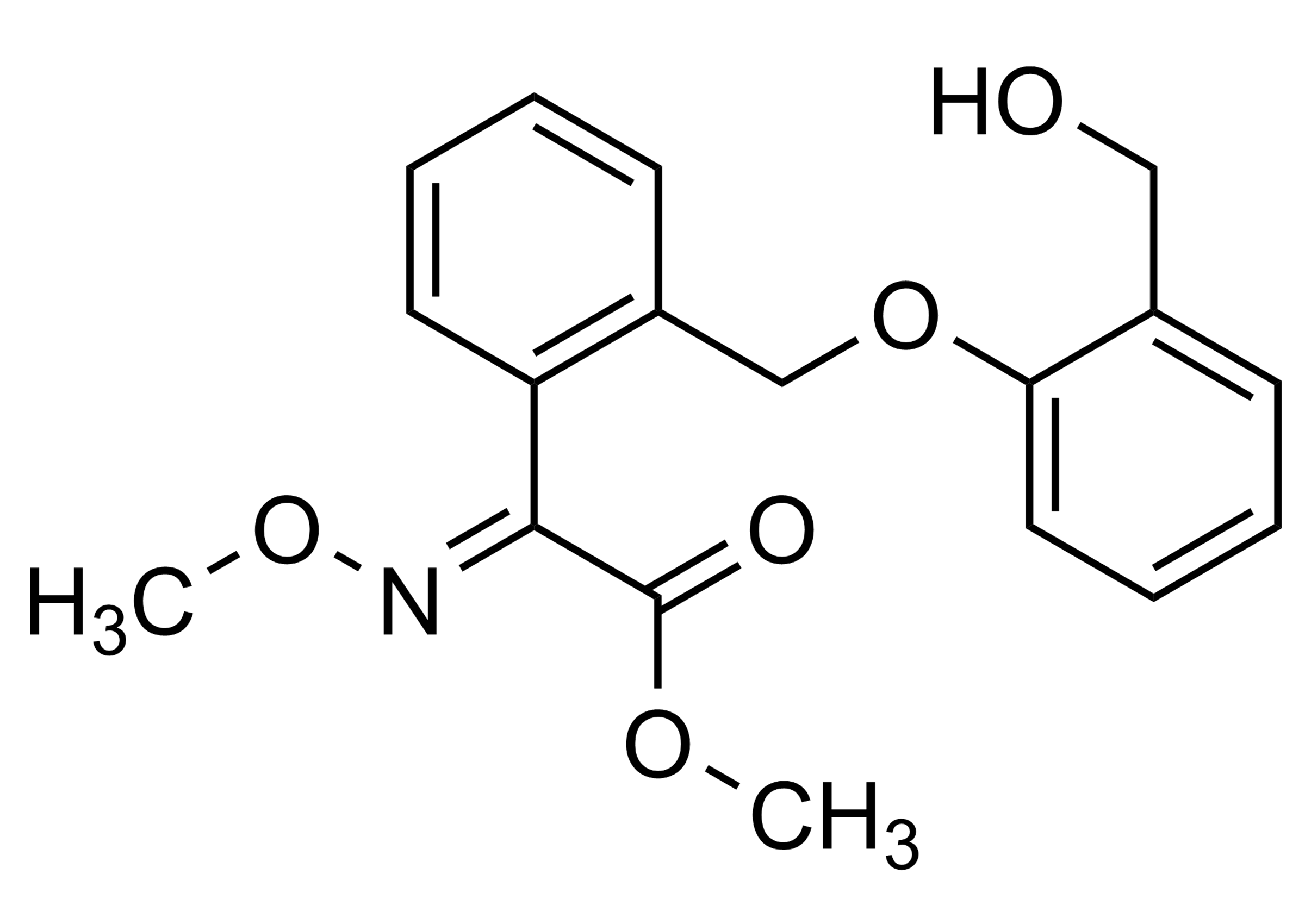 Molecular structure of E Kresoxim 2 hydroxymethyl methyl ester reference standard for LC-MS/MS and GC-MS calibration by WITEGA Laboratorien Berlin-Adlershof GmbH