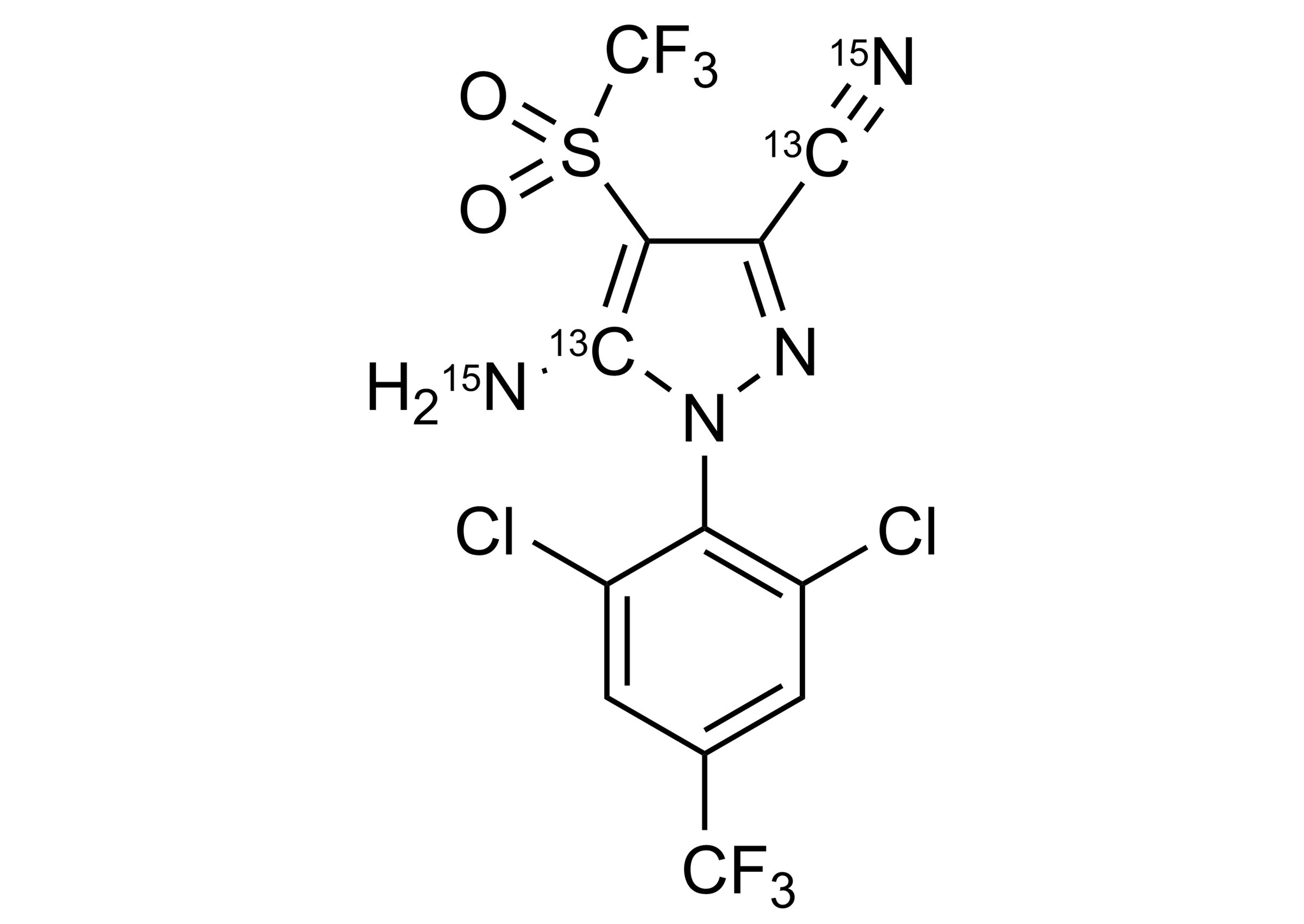 Fipronil Sulfone-13C2,15N2 Reference Standard Molecular Structure Fipronil Sulfone-13C2,15N2 molecular structure reference standard for LC-MS/MS and GC-MS