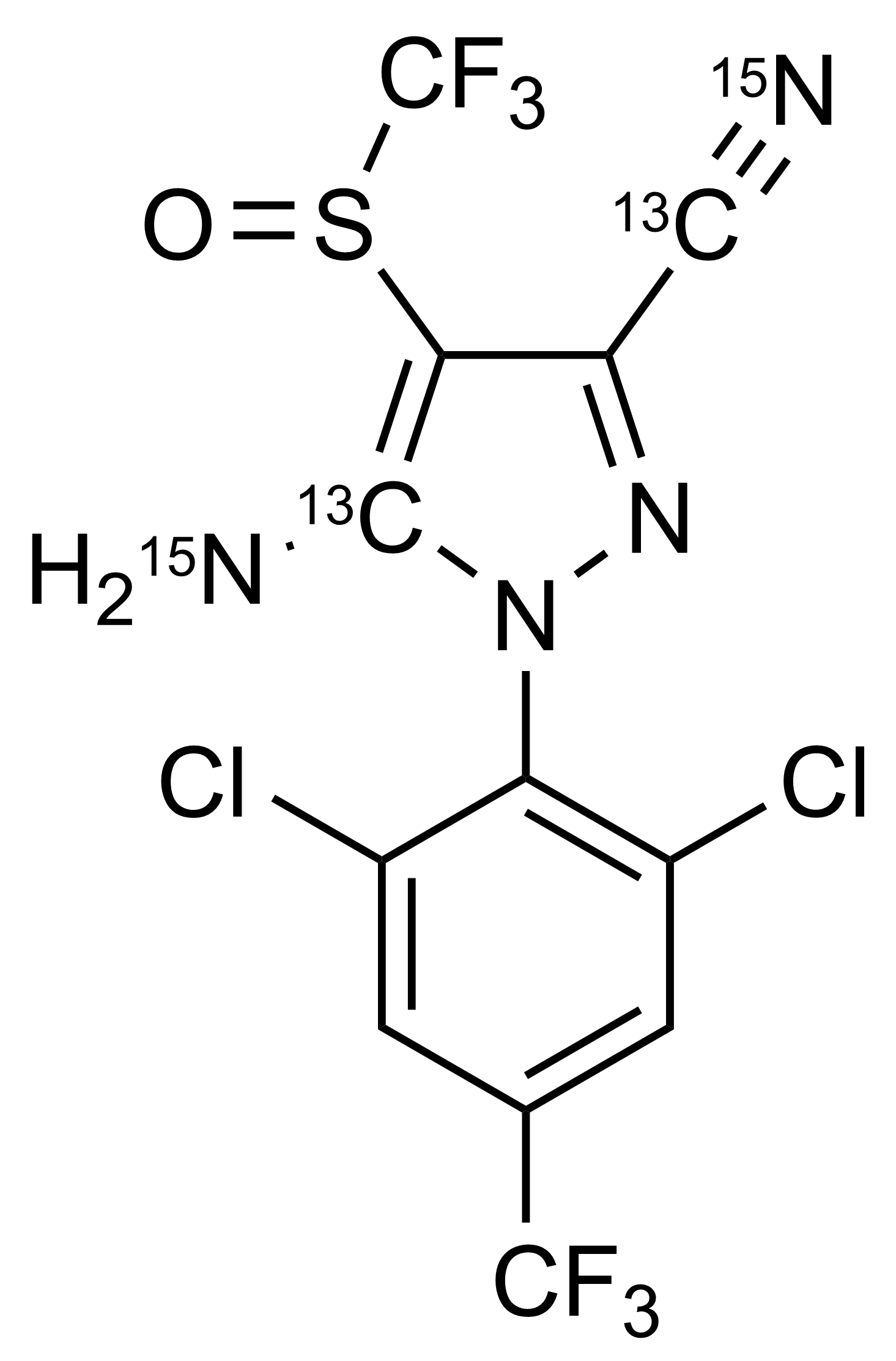 Fipronil 13C2 15N2 reference standard molecular structure from WITEGA Laboratorien Berlin-Adlershof GmbH