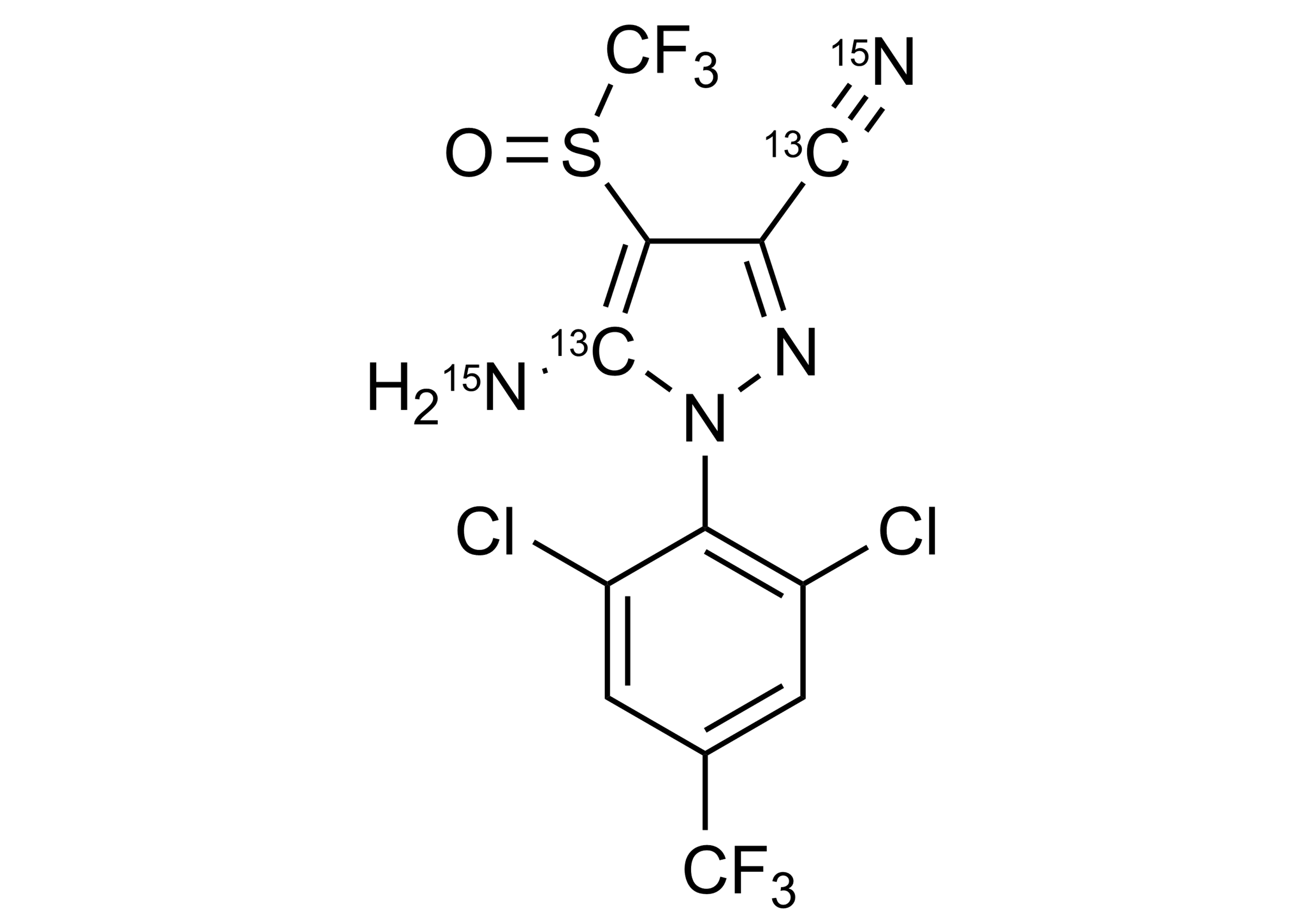 Fipronil 13C2 15N2 Reference Standard Structure Fipronil 13C2 15N2 reference standard molecular structure from WITEGA Laboratorien Berlin-Adlershof GmbH