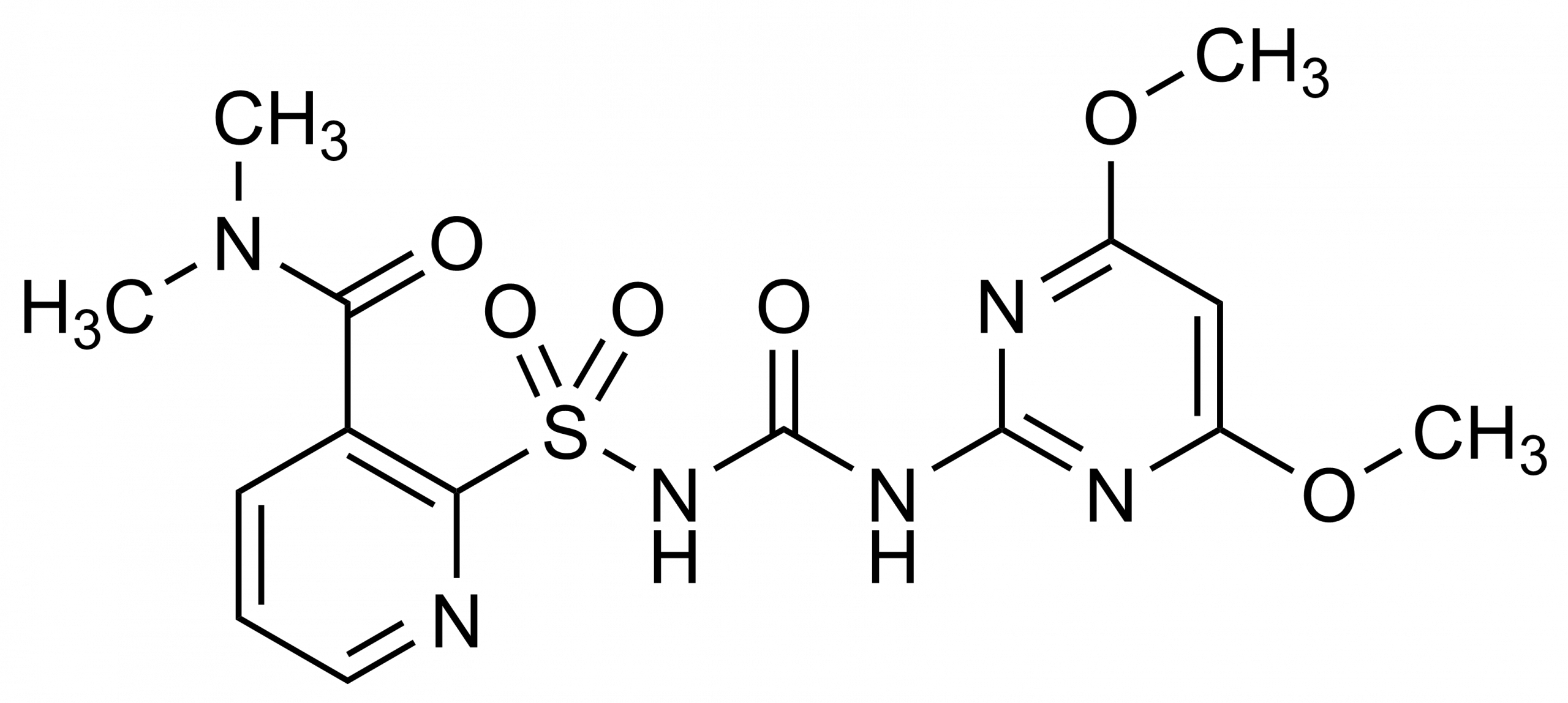 Molecular structure of Nicosulfuron (CAS 111991-09-4) reference standard for LC-MS/MS and GC-MS calibration