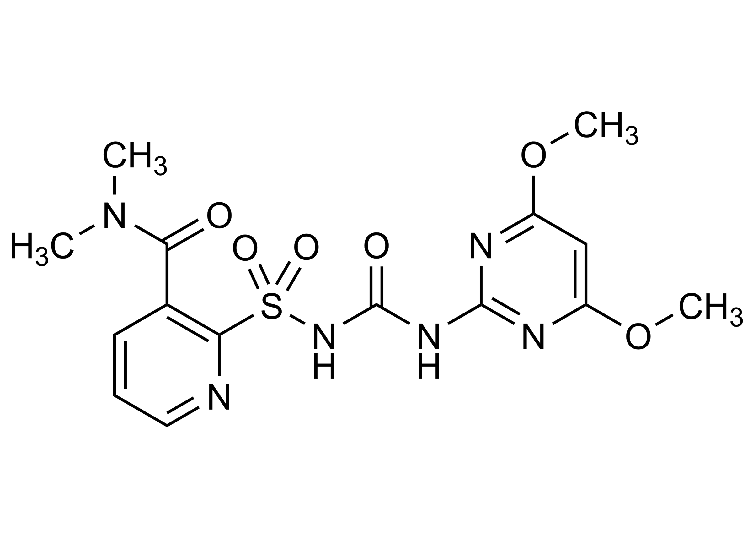 Nicosulfuron Reference Standard Molecular Structure Molecular structure of Nicosulfuron (CAS 111991-09-4) reference standard for LC-MS/MS and GC-MS calibration