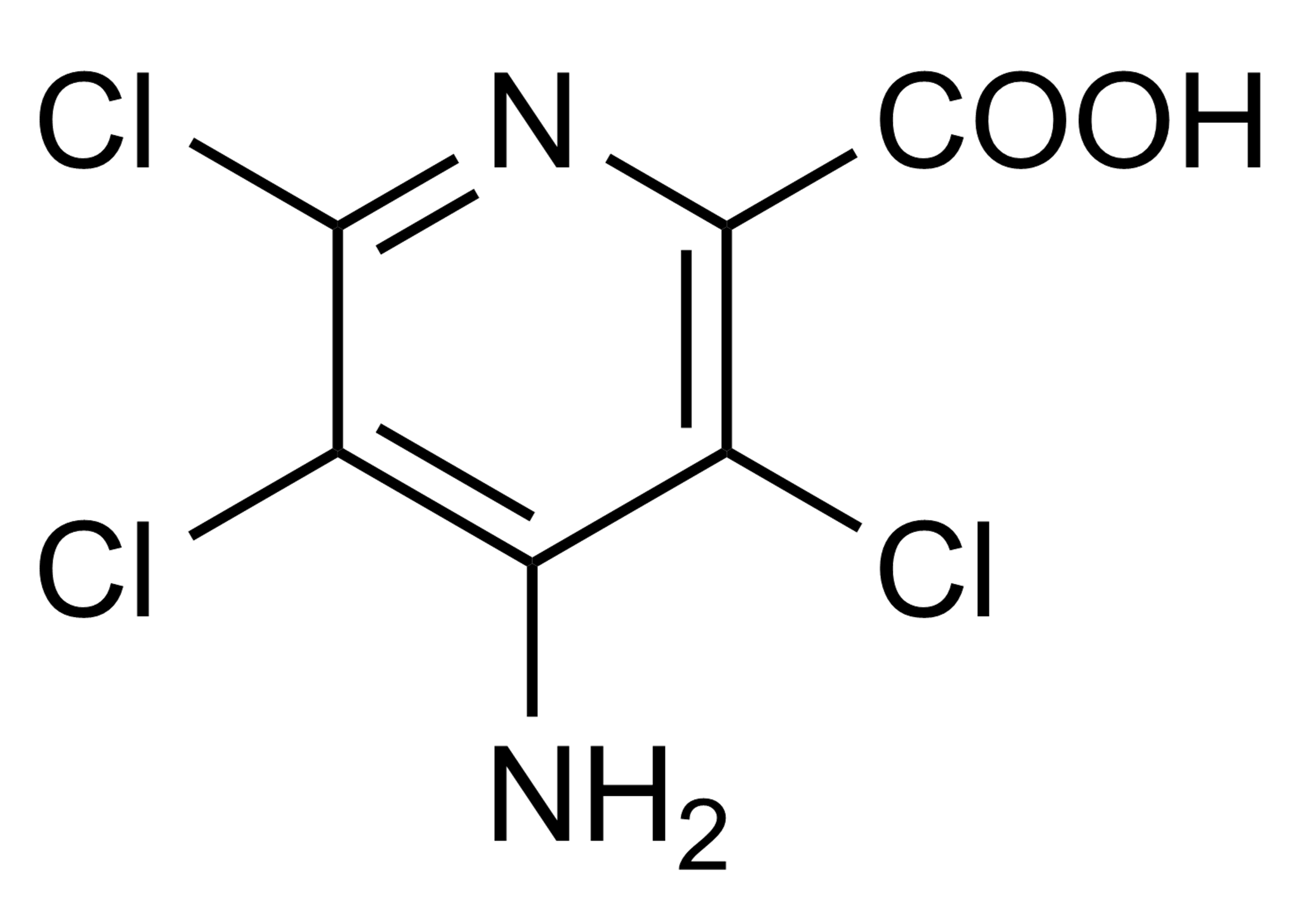 Picloram Reference Standard Structure for LC-MS/MS and GC-MS (CAS 1918-02-1) Molecular structure of Picloram reference standard (CAS 1918-02-1) for LC-MS/MS and GC-MS