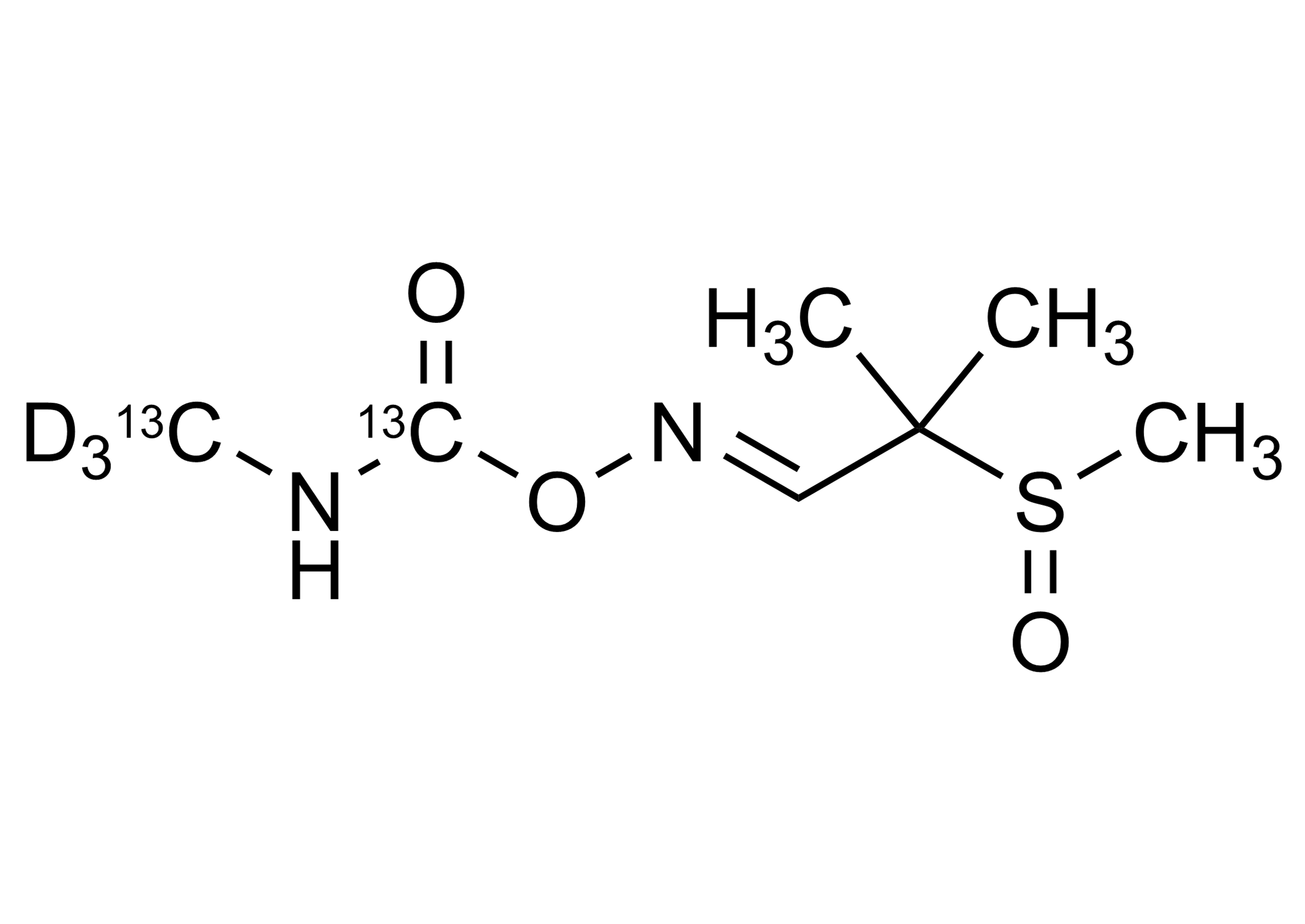 Aldicarb-(N-methyl-13C,D3-carbamoyl-13C)-sulfoxide Reference Standard Molecular Structure Molecular structure of Aldicarb-(N-methyl-13C,D3-carbamoyl-13C)-sulfoxide reference standard (CAS 1261170-77-7)