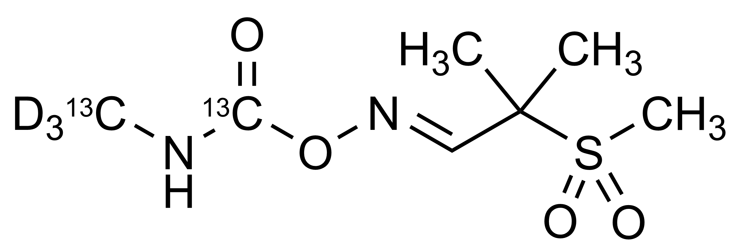 Aldicarb N-methyl 13C D3 carbamoyl 13C sulfone Reference Standard Structure Aldicarb-(N-methyl-13C,D3-carbamoyl-13C)-sulfone reference standard molecular structure, CAS 1261170-76-6