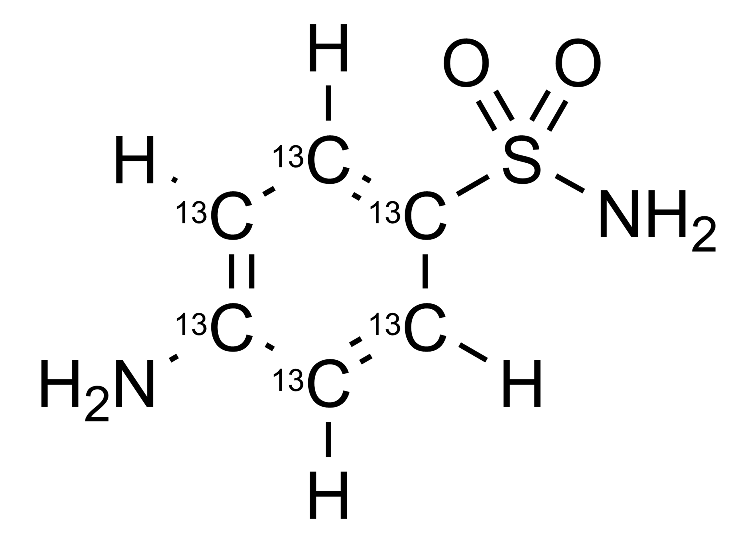 Sulfanilamide-13C6 Reference Standard Structure Molecular structure of Sulfanilamide-13C6 reference standard for LC-MS/MS and GC-MS (CAS 1196157-89-7)