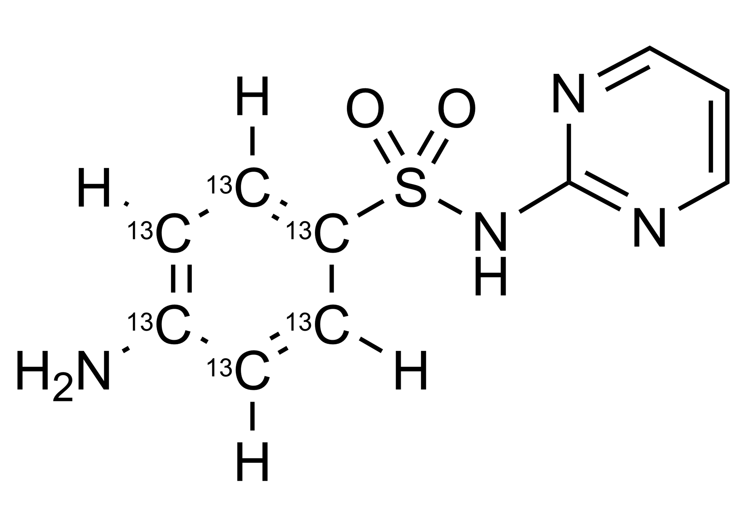 Sulfadiazine-13C6 Reference Standard Structure Sulfadiazine-13C6 molecular structure reference standard for LC-MS/MS and GC-MS calibration