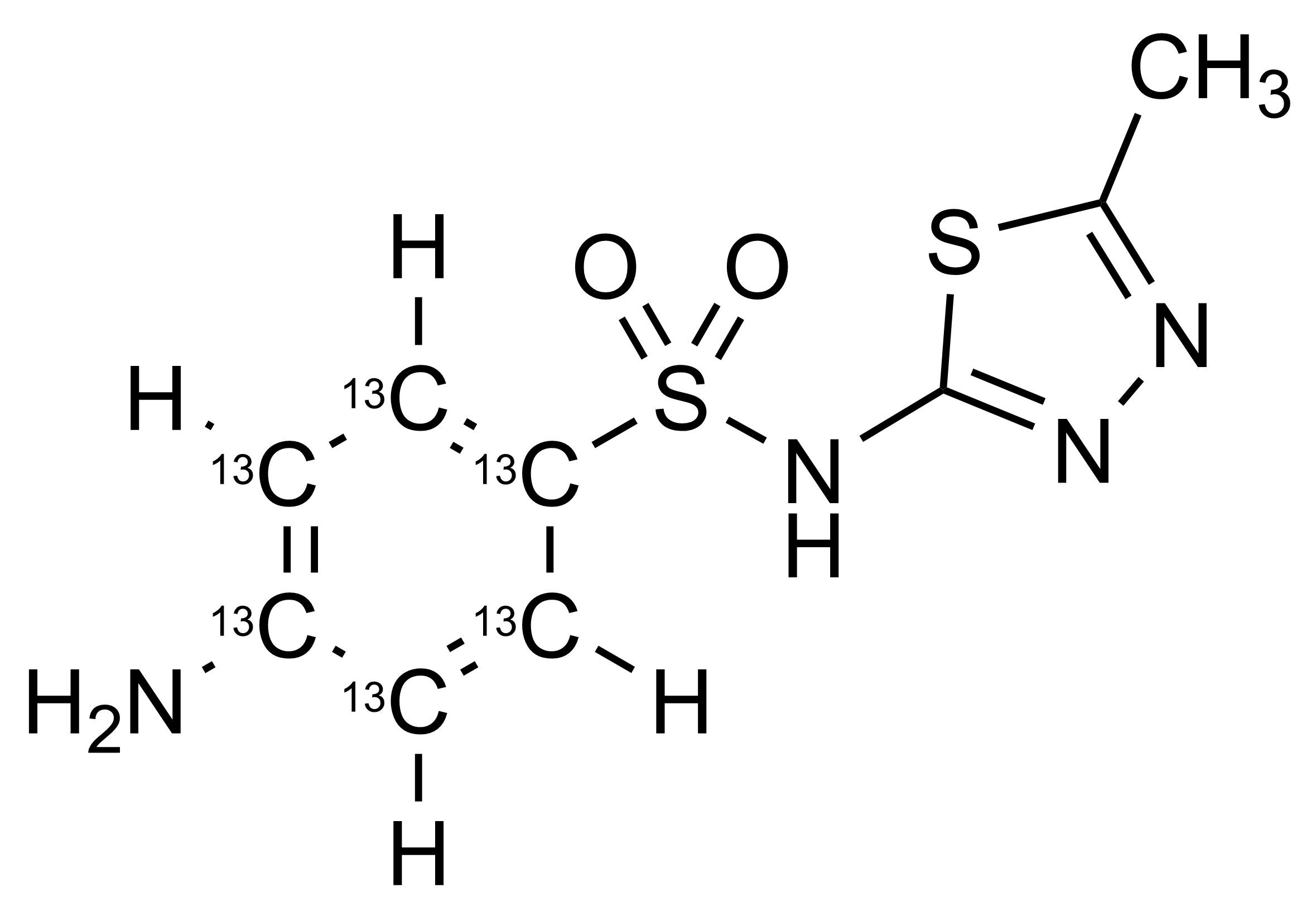 Sulfamethizole 13C6 reference standard molecular structure for LC-MS/MS and GC-MS analysis