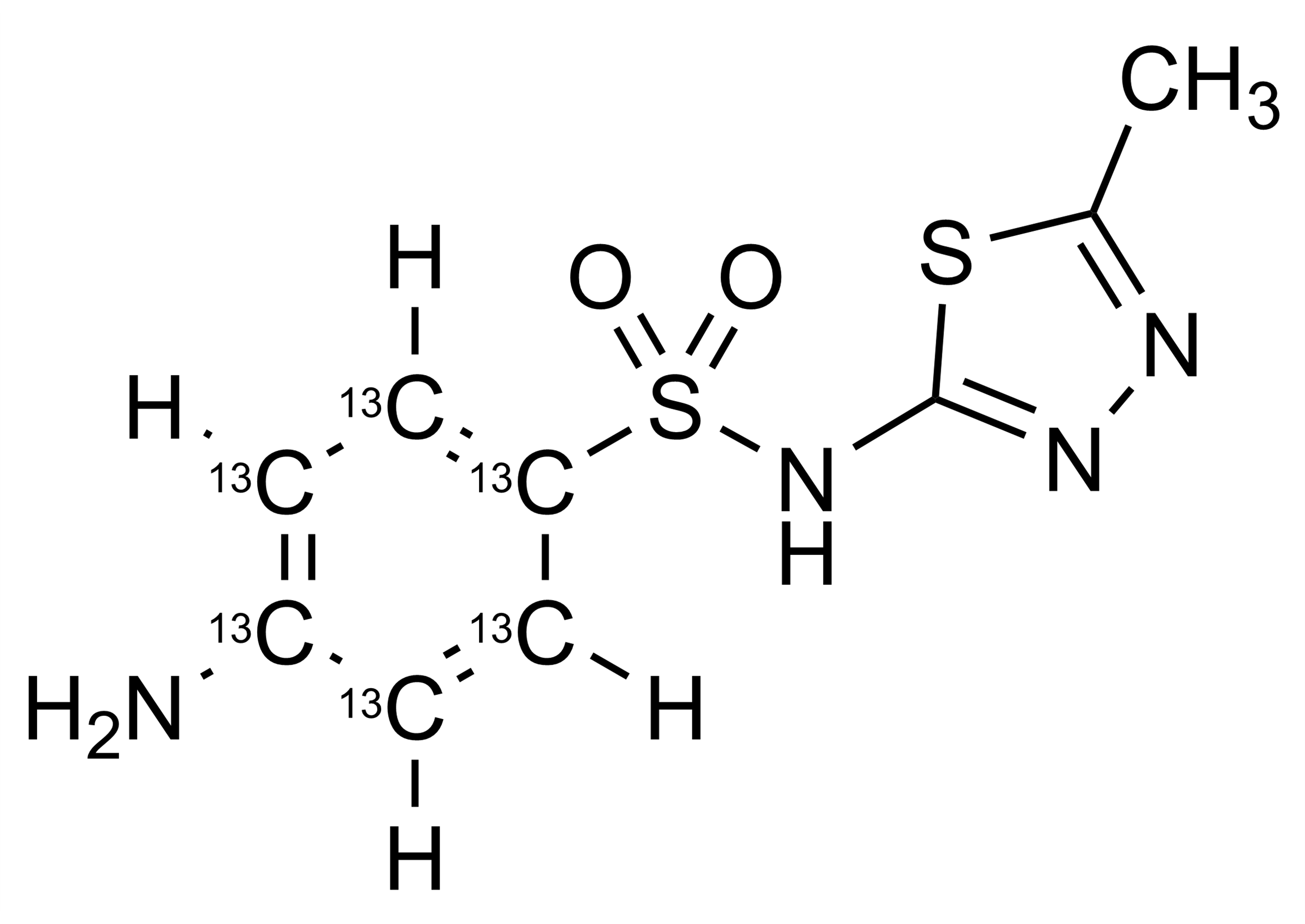 Sulfamethizole 13C6 reference standard molecular structure for LC-MS/MS and GC-MS analysis