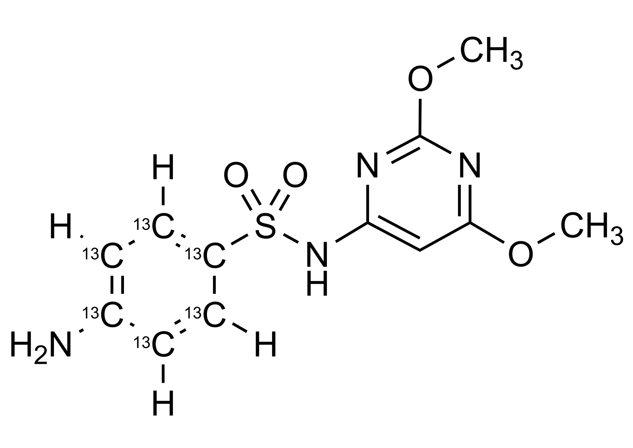 Sulfadimethoxine-13C6 Reference Standard Structure (CAS 1334378-48-1) Sulfadimethoxine-13C6 reference standard molecular structure (CAS 1334378-48-1)