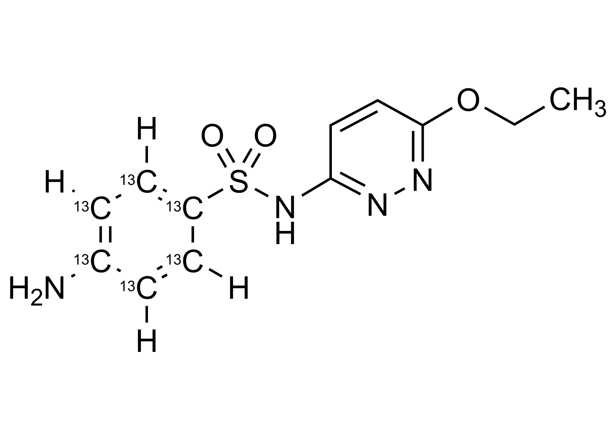 Sulfaethoxypyridazine 13C6 reference standard molecular structure for LC-MS/MS and GC-MS calibration