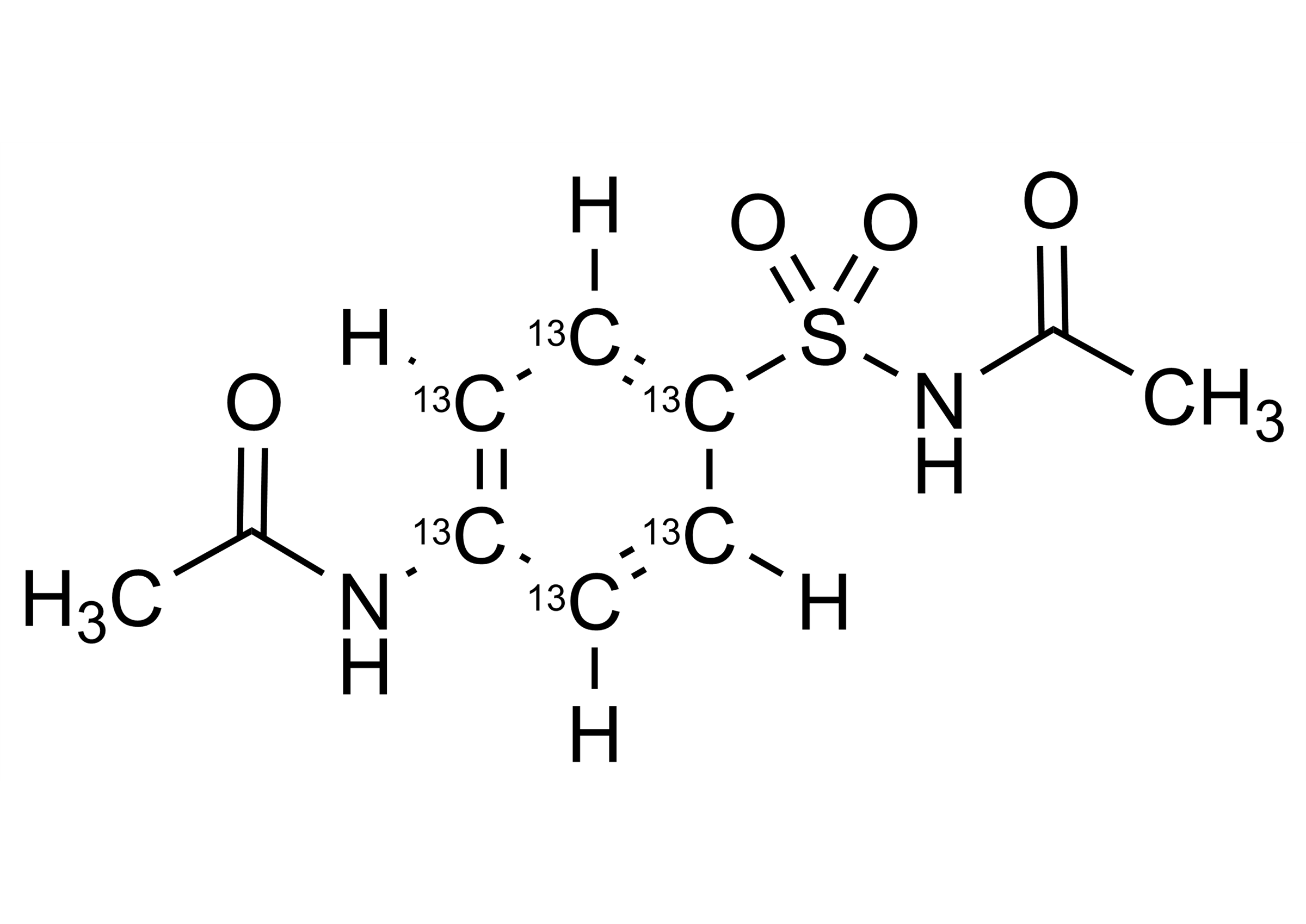 Diacetylsulfanilamide 13C6 Reference Standard Structure Diacetylsulfanilamide 13C6 reference standard molecular structure from WITEGA Laboratorien Berlin-Adlershof GmbH