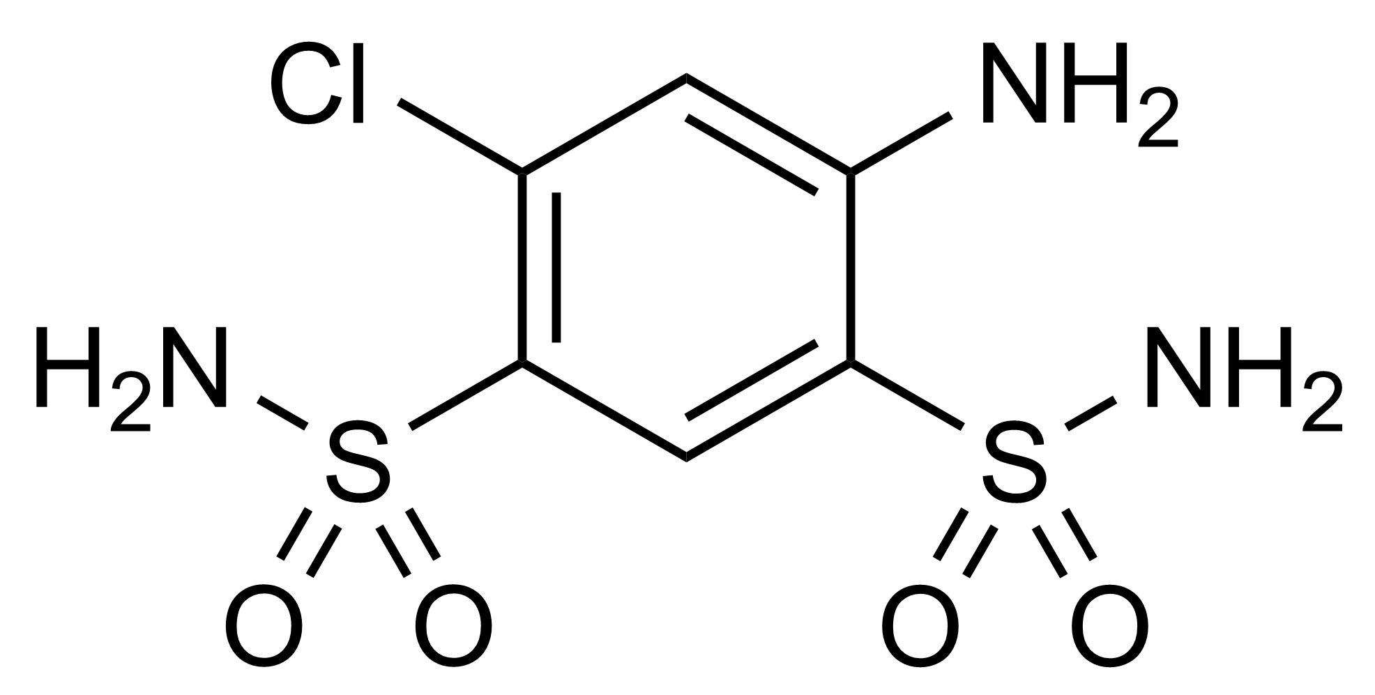 Molecular Structure of 4-Amino-6-chloro-1,3-benzenedisulfonamide Reference Standard 4-Amino-6-chloro-1,3-benzenedisulfonamide reference standard molecular structure (CAS 121-30-2)