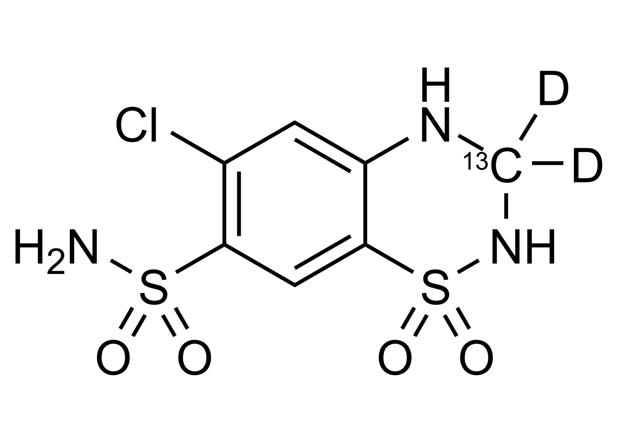 Hydrochlorothiazide-13CD2 Reference Standard Structure CAS 1190006-03-1 Hydrochlorothiazide-13CD2 reference standard molecular structure, CAS 1190006-03-1
