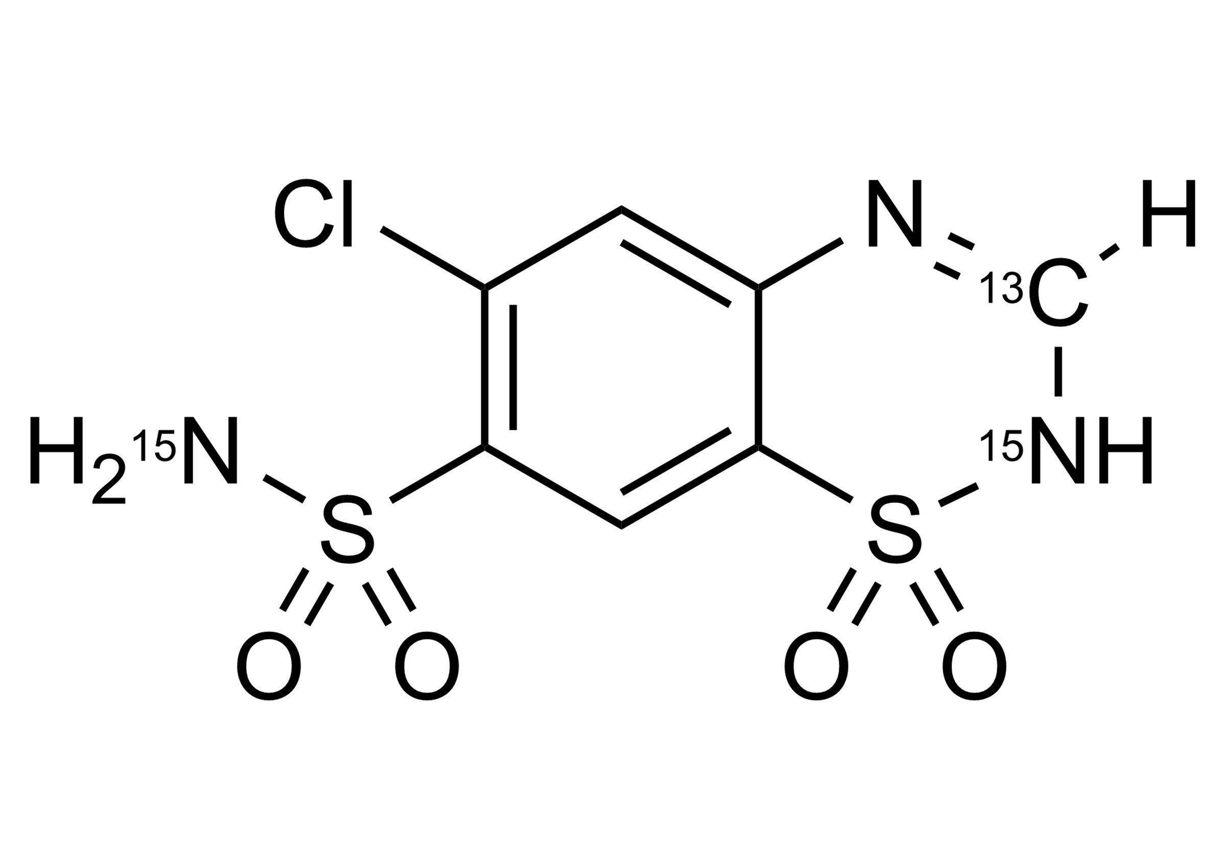 Chlorothiazide-13C,15N2 Reference Standard Molecular Structure Chlorothiazide-13C,15N2 reference standard molecular structure for LC-MS/MS and GC-MS quantification