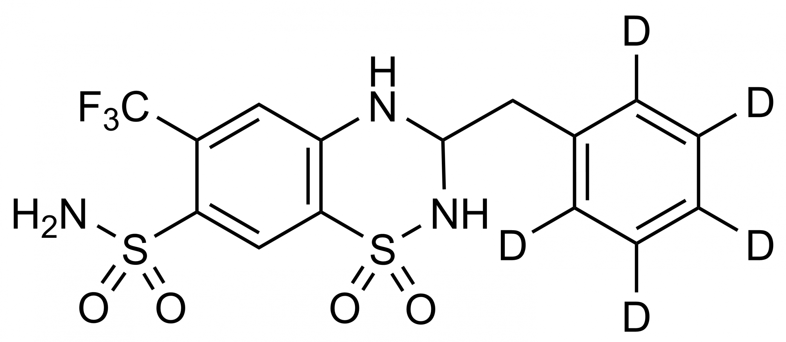 Bendroflumethiazide D5 Deuterated Reference Standard Structure Bendroflumethiazide D5 reference standard molecular structure for LC-MS/MS and GC-MS