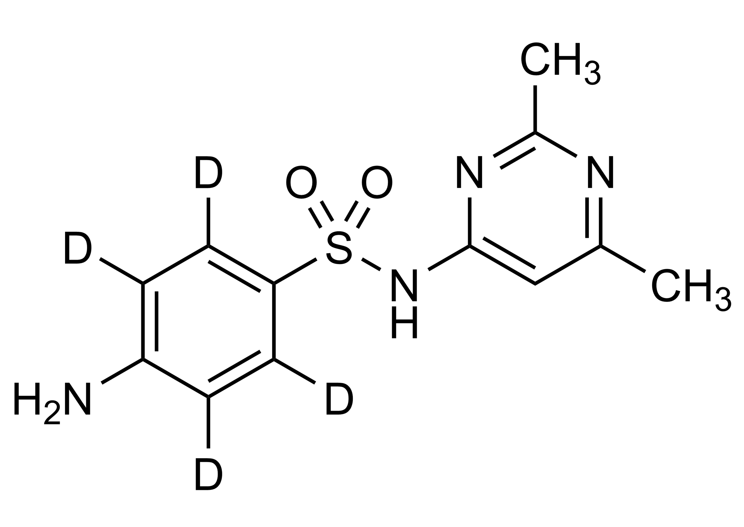 Sulfisomidine D4 Sulfaisodimidine D4 Reference Standard Structure (CAS 2732915-77-2) Molecular structure of Sulfisomidine D4 Sulfaisodimidine D4 reference standard for LC-MS/MS and GC-MS (CAS 2732915-77-2)