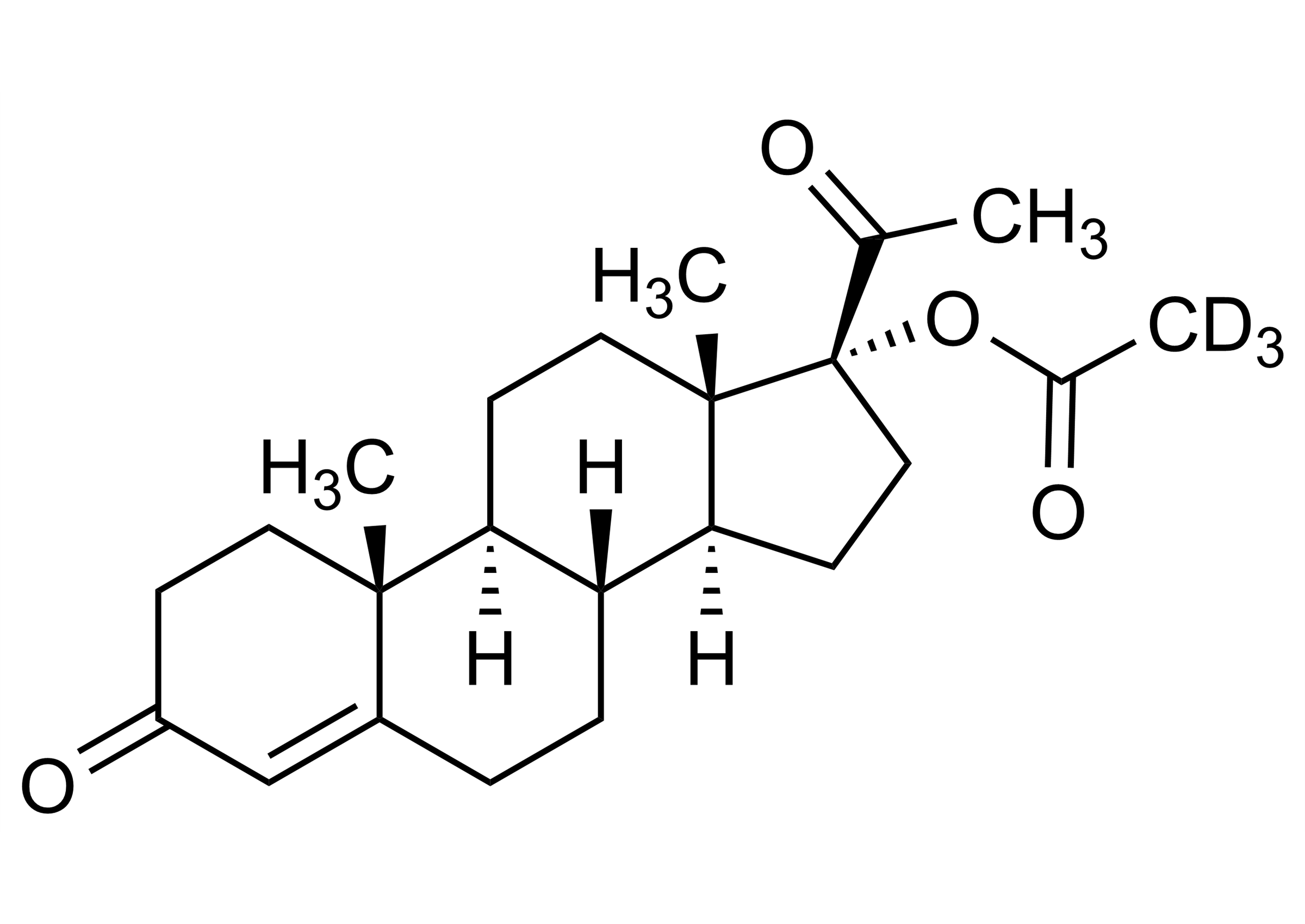 Molecular structure of 17 Acetoxyprogesterone D3 reference standard for LC-MS/MS and GC-MS analysis